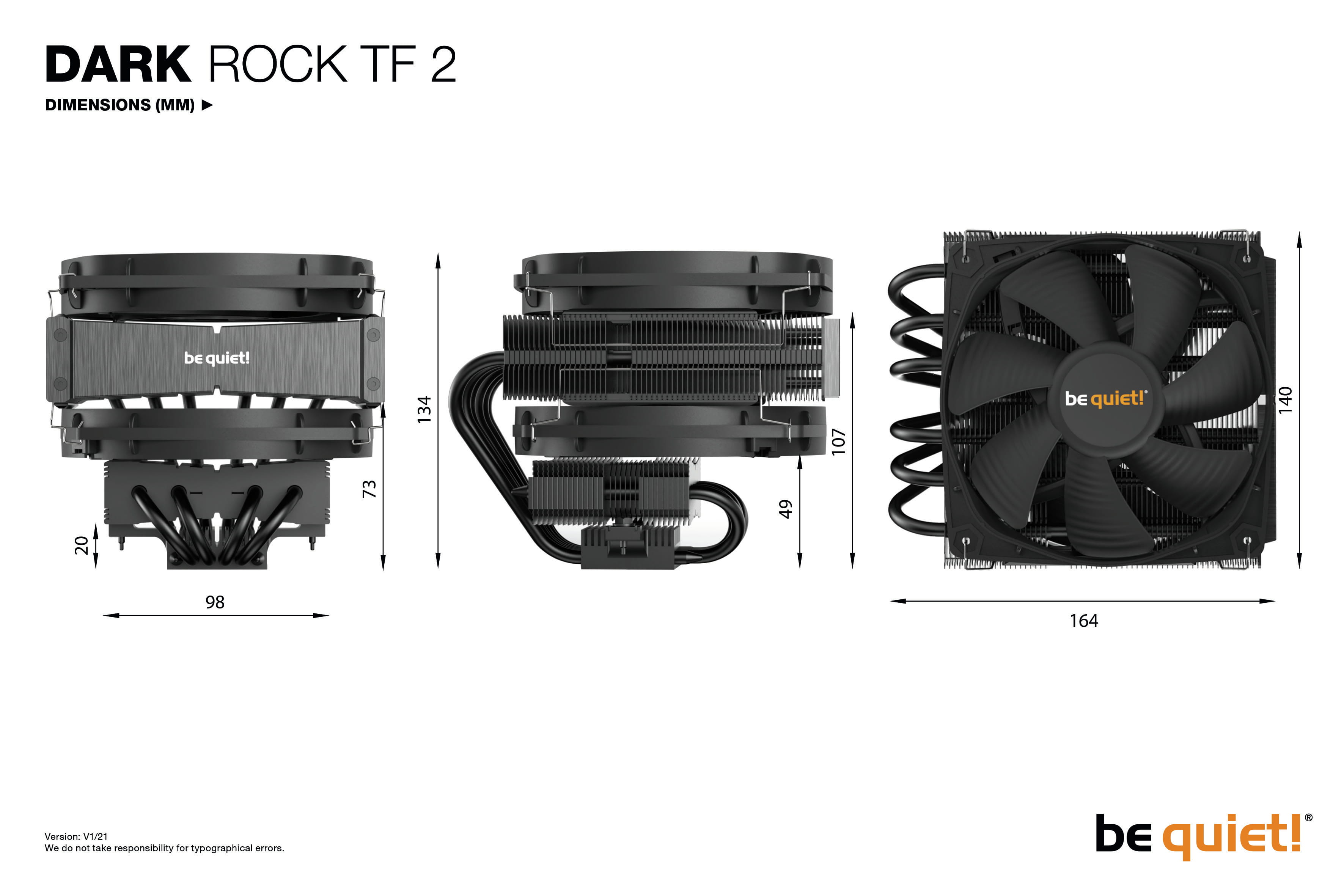 Be Quiet! Dark Rock TF 2 - Prozessor-Luftkühler - (für: LGA1150, LGA1151, LGA1155, LGA1200, LGA1700, LGA2011-3 (Square ILM)