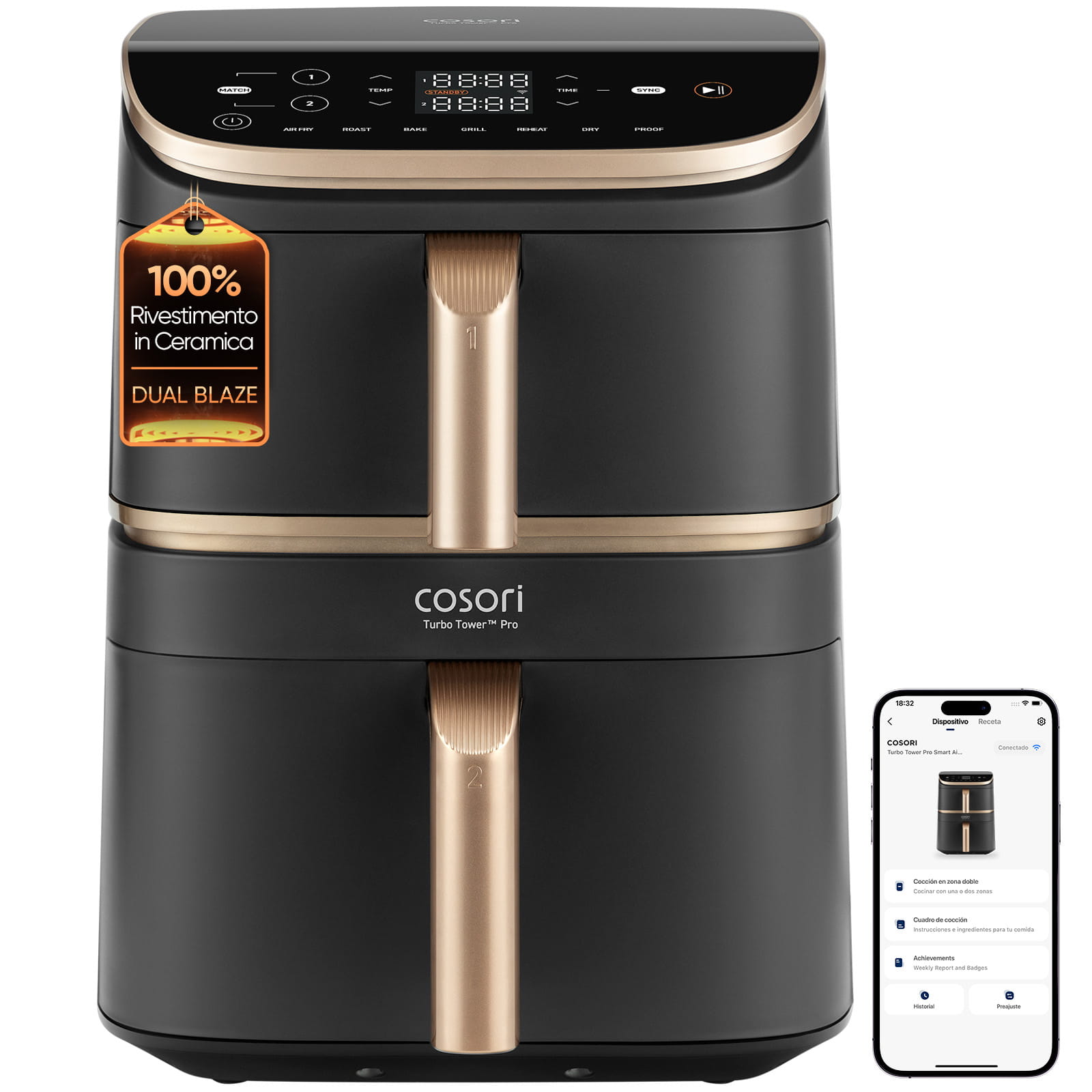 Cosori Turbo Tower Pro Smart Single 10.8 L Stand-alone Hot air fryer Black