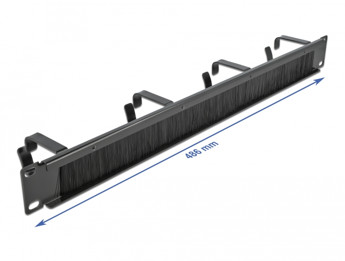 Delock Cable Management Brush Strip with 4 hooks - Kabelführungspanel mit Bürste - Schwarz - 1U - 48.3 cm (19")