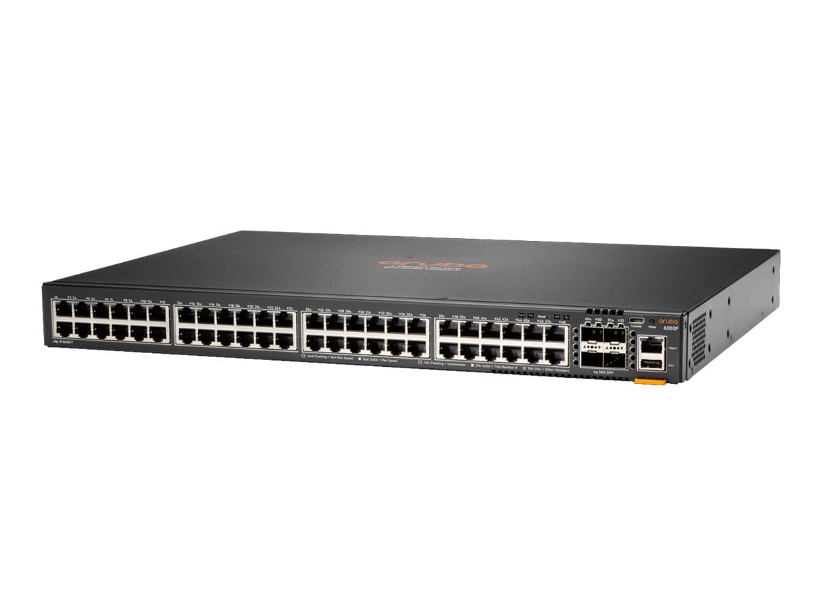 HPE Aruba Networking 6300F - Switch - L3 - managed - 48 x 10/100/1000 + 4 x 1 Gigabit / 10 Gigabit / 25 Gigabit / 50 Gigabit SFP56 (Uplink / Stacking)