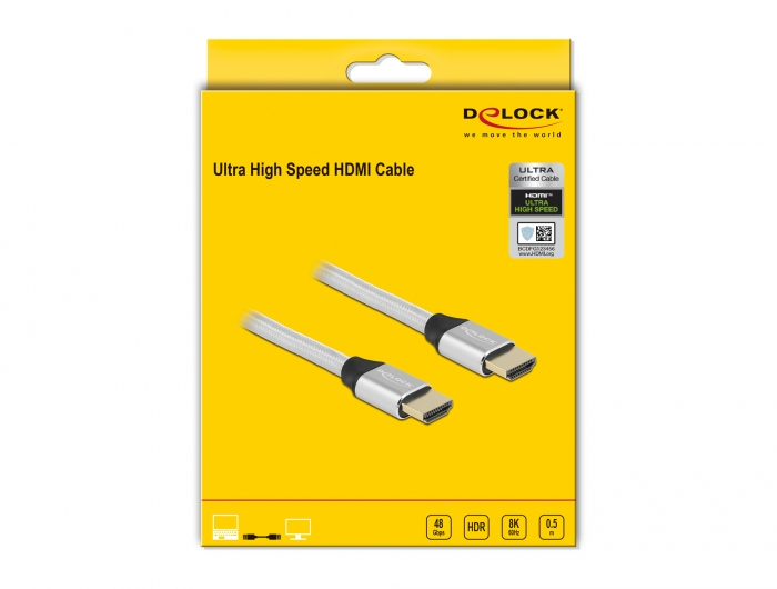 Delock Ultra High Speed - HDMI-Kabel - HDMI männlich zu HDMI männlich - 50 cm - Dreifachisolierung - Silber - hauchvergoldete Kontakte, unterstützt 8K 60 Hz (7680 x 4320)