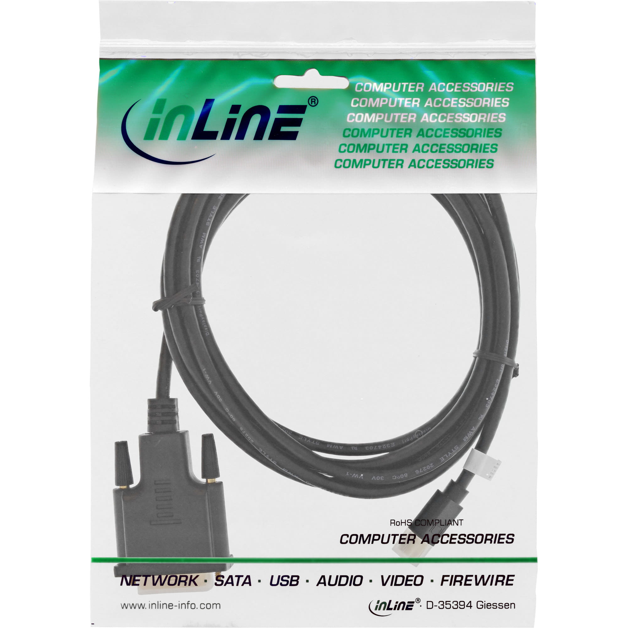 InLine Mini DisplayPort zu DVI Konverter Kabel - schwarz - 3m