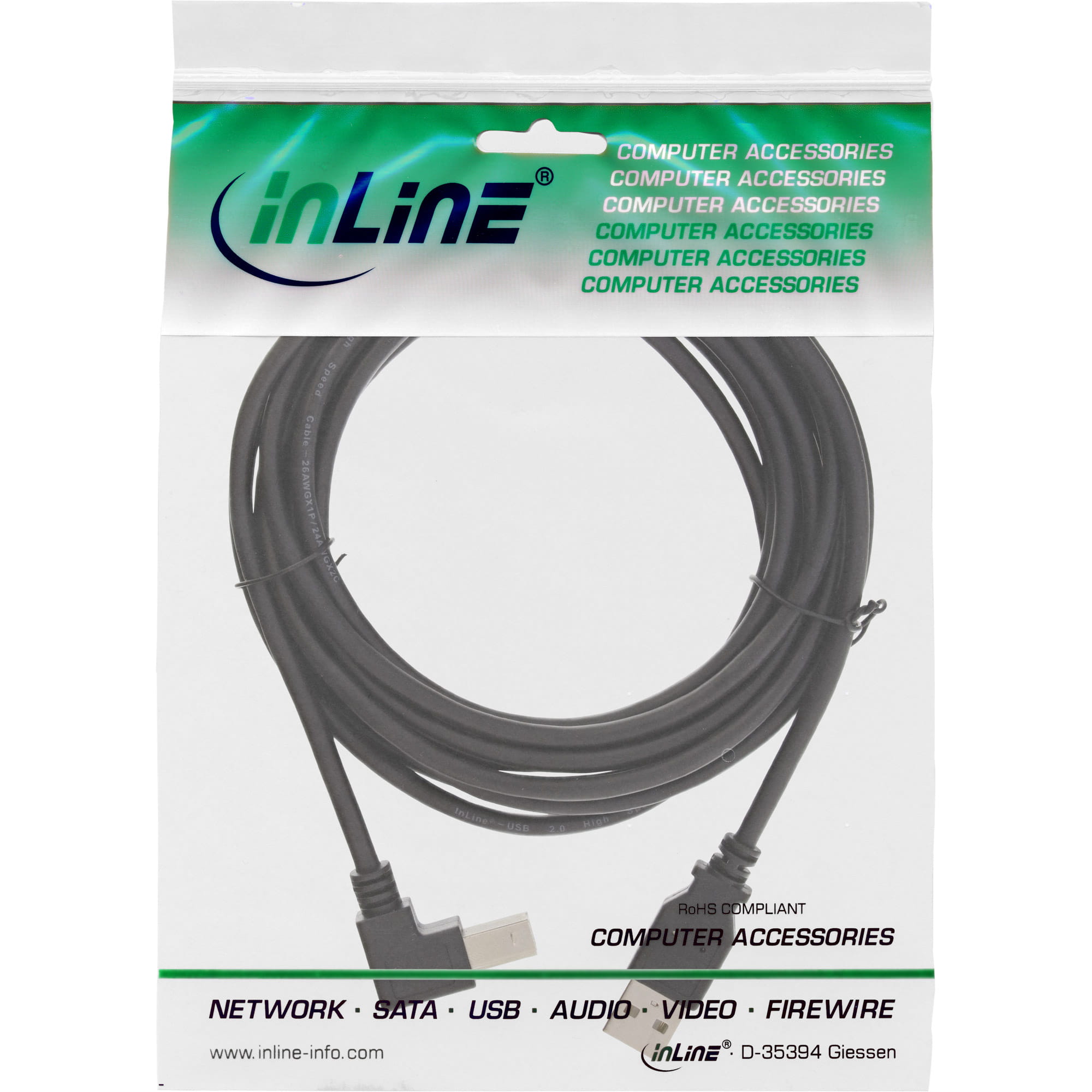 InLine USB 2.0 Kabel USB-A auf USB-B - unten abgewinkelt - schwarz - 0,5m