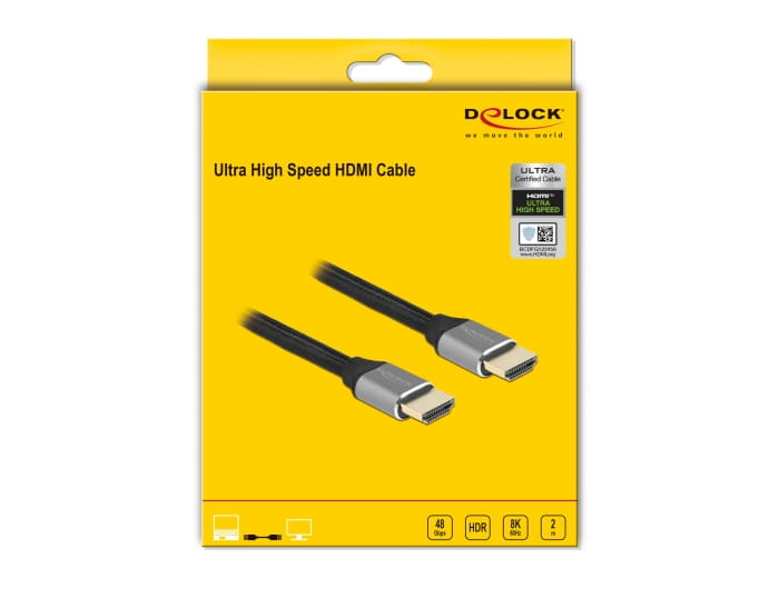 Delock Ultra High Speed - HDMI-Kabel - HDMI männlich zu HDMI männlich - 2 m - Dreifachisolierung - Grau - hauchvergoldete Kontakte, unterstützt 8K 60 Hz (7680 x 4320)