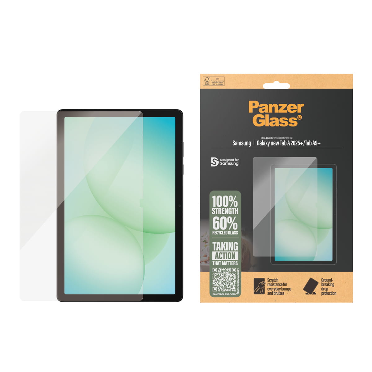 PanzerGlass ® Displayschutz Samsung Galaxy Tab A11+ | Tab A9+ | Ultra-Wide Fit, Samsung, Samsung - Galaxy Tab A9+ 5G, Samsung - Galaxy Tab A11+ 5G, Trockene Anwendung, Kratzresistent, Schockresistent, Transparent, 1 Stück(e)