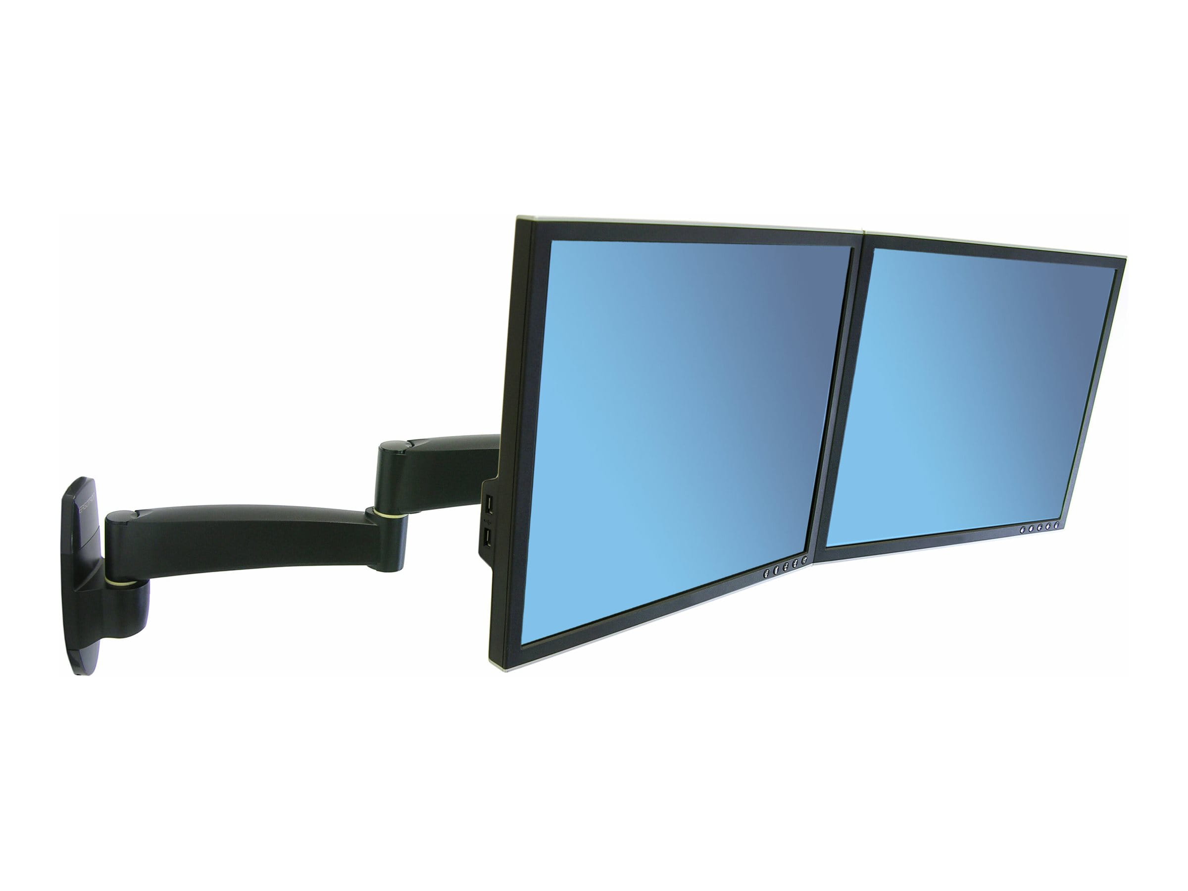 Ergotron 200 Series - Befestigungskit (Wandbefestigung, Doppelgelenkarm, Querstange, 2 Aufsätze, 2 VESA-Adapter) - einstellbarer Arm - für 2 LCD-Displays - Stahl - Schwarz - Bildschirmgröße: bis zu 55,9 cm (bis zu 22 Zoll) Ergotron 200 Series - Befestigungskit (Wandbefestigung, Doppelgelenkarm, Querstange, 2 Aufsätze, 2 VESA-Adapter) - einstellbarer Arm - für 2 LCD-Displays - Stahl - Schwarz - Bildschirmgröße: bis zu 55,9 cm (bis zu 22 Zoll)