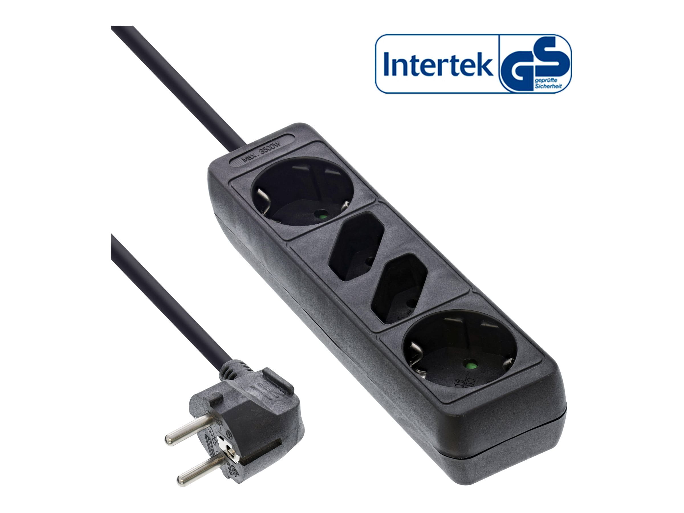 InLine Steckdosenleiste - 4-fach - 2x Schutzkontakt + 2x Euro - schwarz - 1,5m