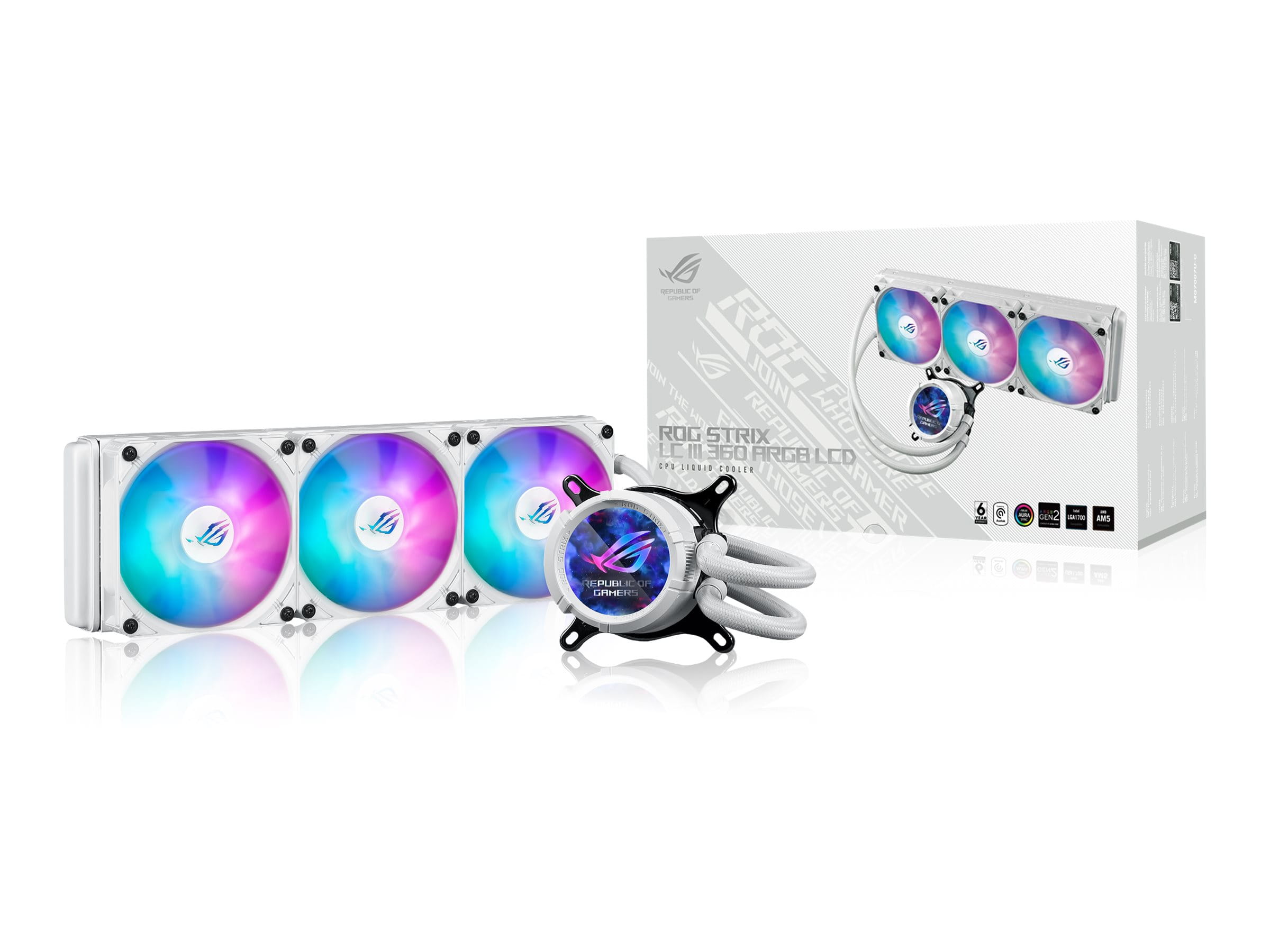 ASUS ROG STRIX LC III 360 ARGB LCD - White Edition - Prozessor-Flüssigkeitskühlsystem - (für: LGA1700, LGA1200, LGA115x Socket, AM4, AM5)
