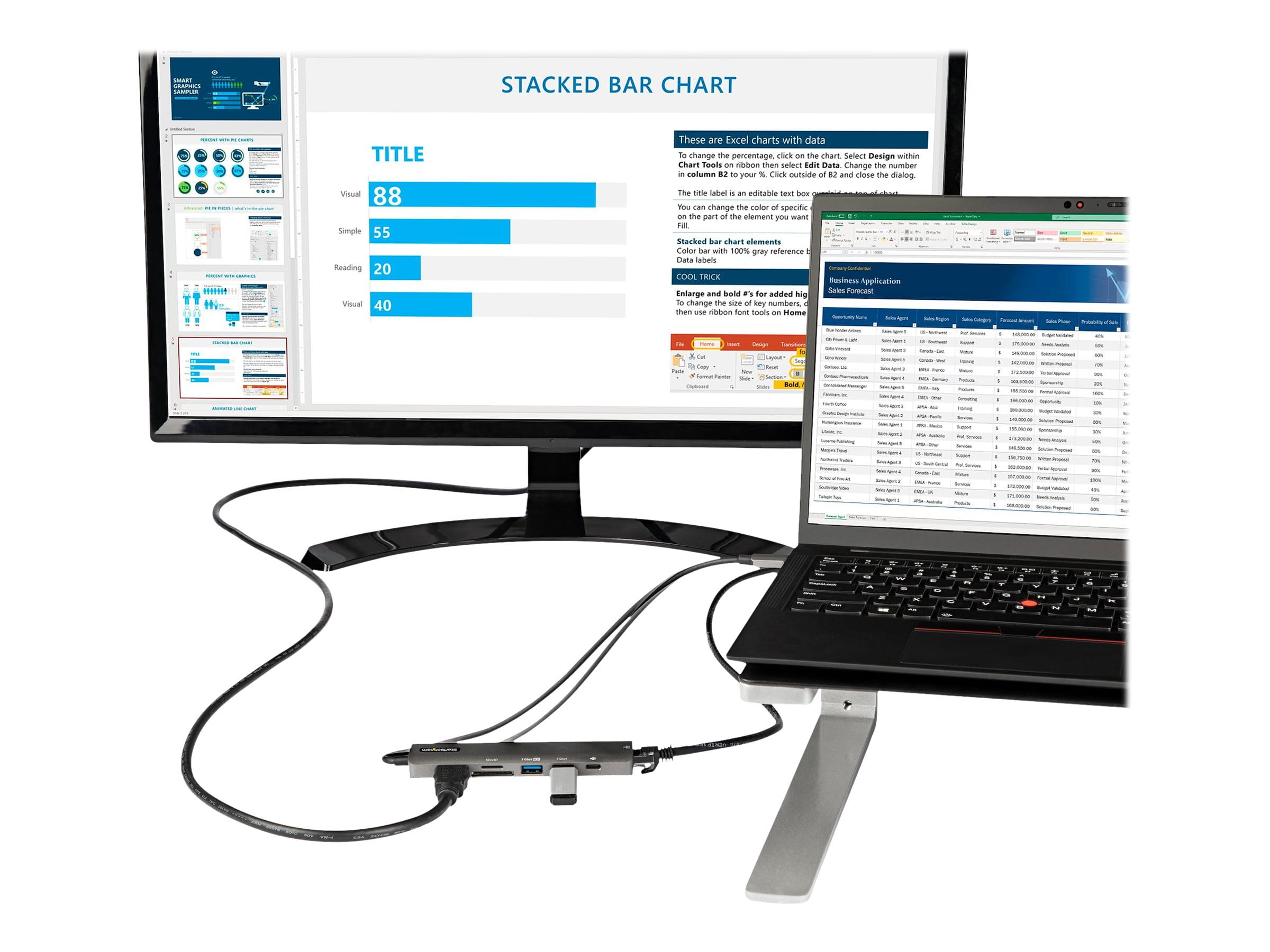 StarTech.com USB-C Multiport Adapter - USB-C auf 4K 60Hz HDMI 2.0, 100W Power Delivery Pass-through, SD/MicroSD, 2 Port USB 3.0 Hub, GbE - USB-C Mini Dock - 30cm langes Kabel (DKT30CHSDPD1) StarTech.com USB-C Multiport Adapter - USB-C auf 4K 60Hz HDMI 2.0, 100W Power Delivery Pass-through, SD/MicroSD, 2 Port USB 3.0 Hub, GbE - USB-C Mini Dock - 30cm langes Kabel (DKT30CHSDPD1)