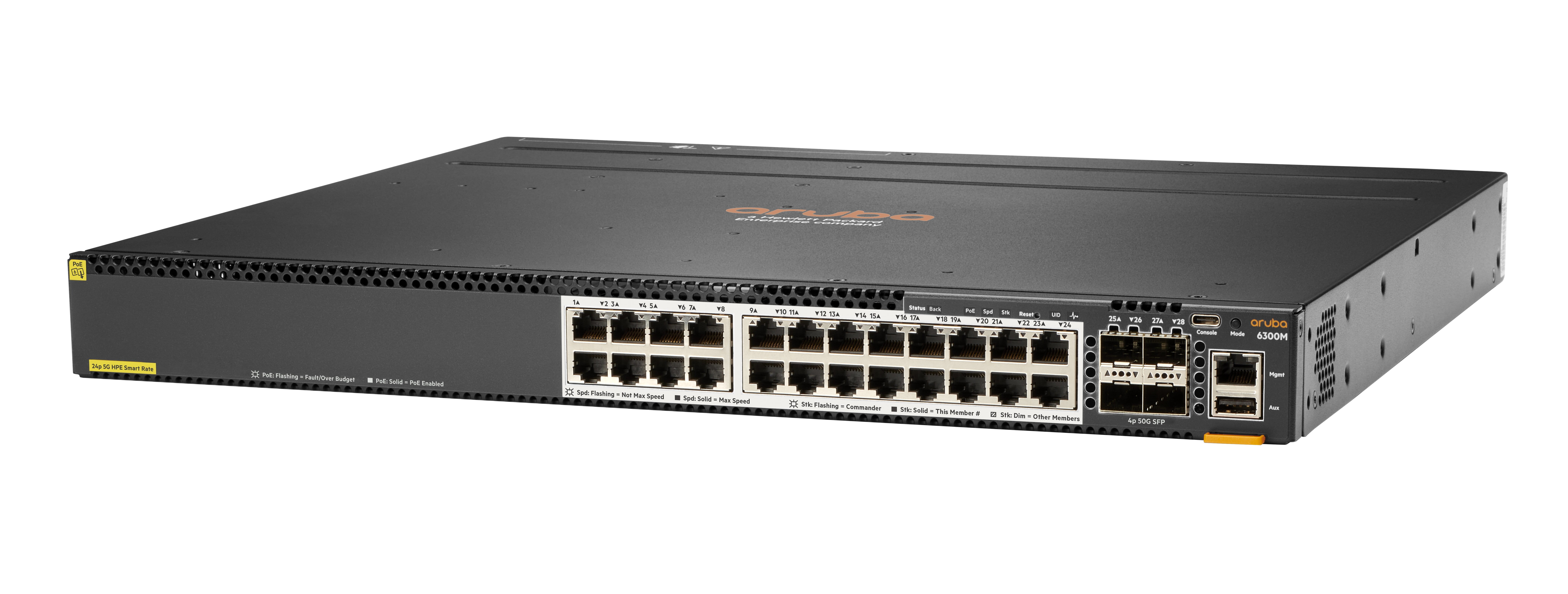 HPE Aruba Networking 6300M - Switch - L3 - managed - 24 x 1/2.5/5/10GBase-T + 4 x 1 Gigabit / 10 Gigabit / 25 Gigabit / 50 Gigabit SFP56 (Uplink / Stacking)