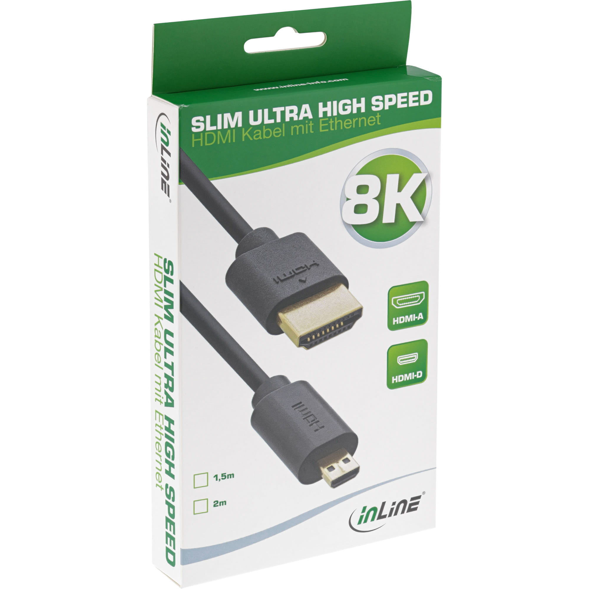 InLine Slim Ultra High Speed HDMI Kabel - 8K4K - A St. / D St. (Micro) - 2m