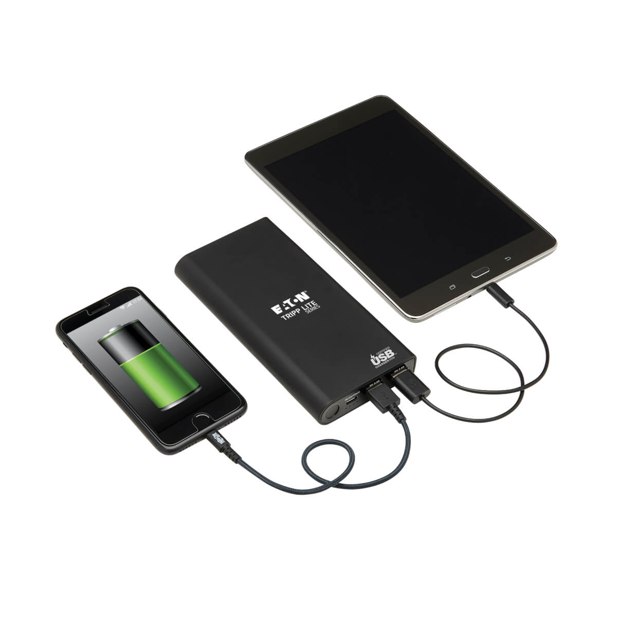 Tripp Eaton Tripp Lite Series Portable Charger - 2x USB-A, USB-C with PD Charging, 20,100mAh Power Bank, Lithium-Ion, USB-IF, Black - Powerbank - 20100 mAh - 57 Watt - 3 A - USB BC 1.2 - 3 Ausgabeanschlussstellen (USB Typ A, USB-C)