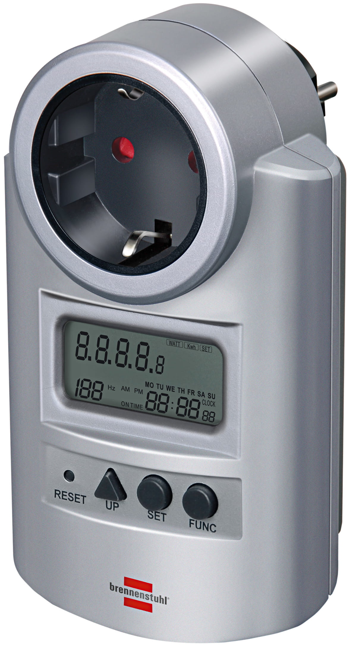Brennenstuhl BN-PM231, Elektronisch, PlugIn einfügen, Leistungsstrom, Stromeffizienz, Power factor, Power frequency, Ausgangsleistung, Spannung, Grau, kWh, LCD