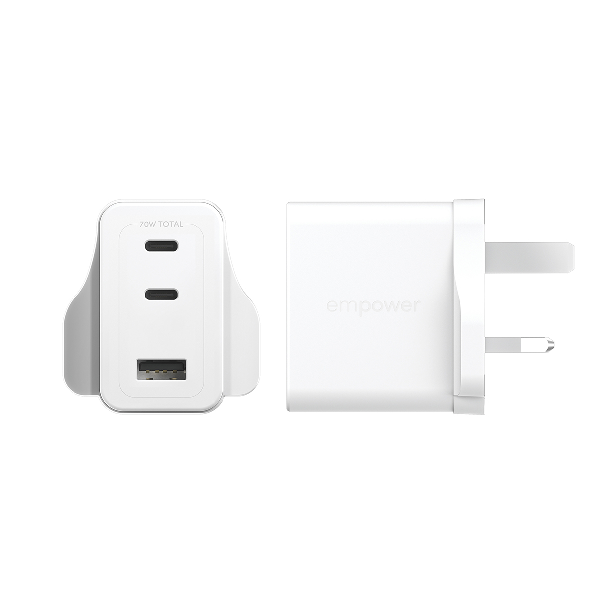 PanzerGlass empower™ by ® Turbo 70W Ladegarät inkl. 2 x USB-C + USB-A | UK Anschluss | Silber Weiß, Weiß