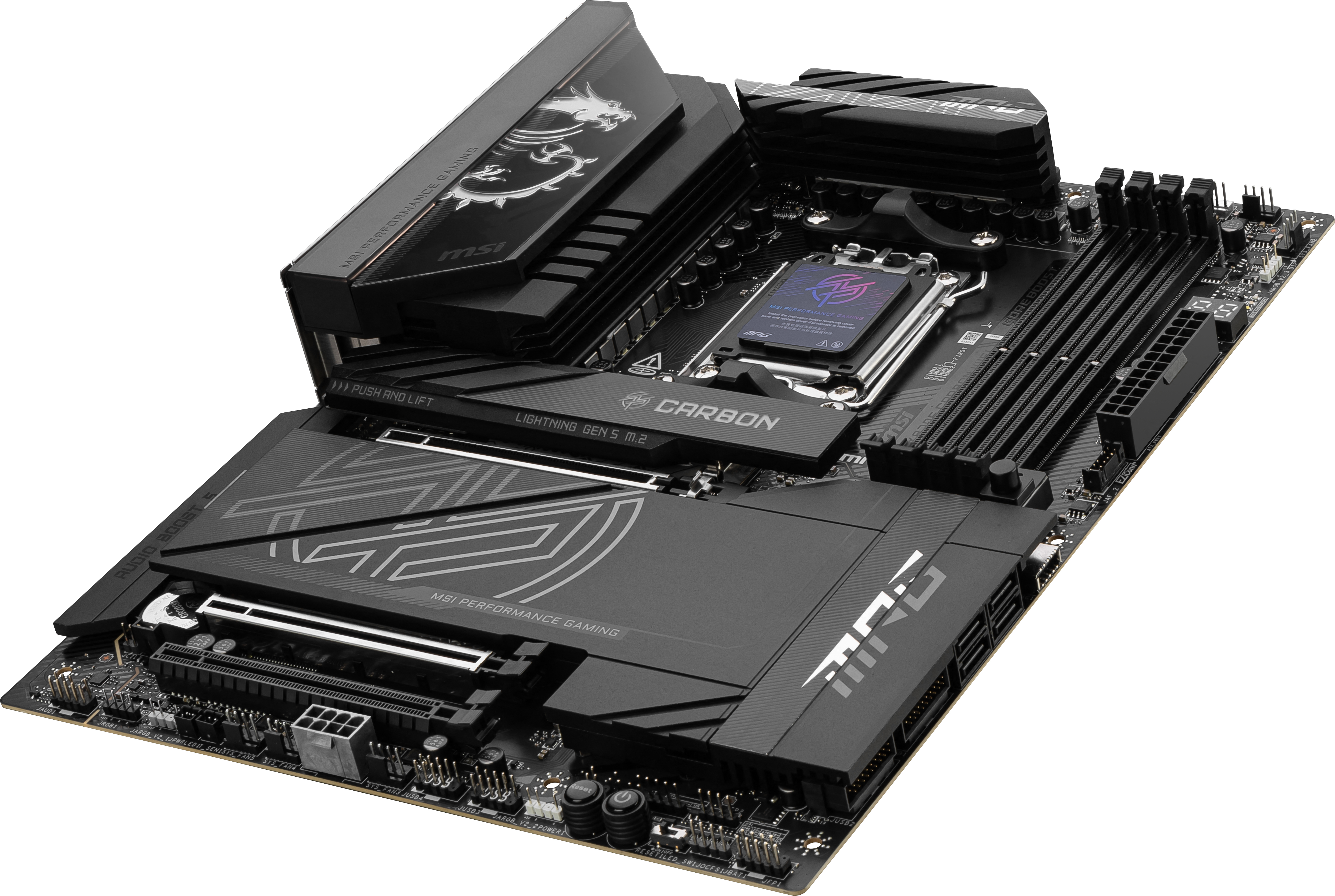 MSI MPG X870E CARBON WIFI - Motherboard - ATX - Socket AM5 - AMD X870E Chipsatz - USB 3.2 Gen 2, USB4, USB-C 3.2 Gen 2x2, USB 3.2 Gen 1 - 2.5 Gigabit LAN, 5 Gigabit Ethernet, Wi-Fi 7 - Onboard-Grafik (CPU erforderlich)
