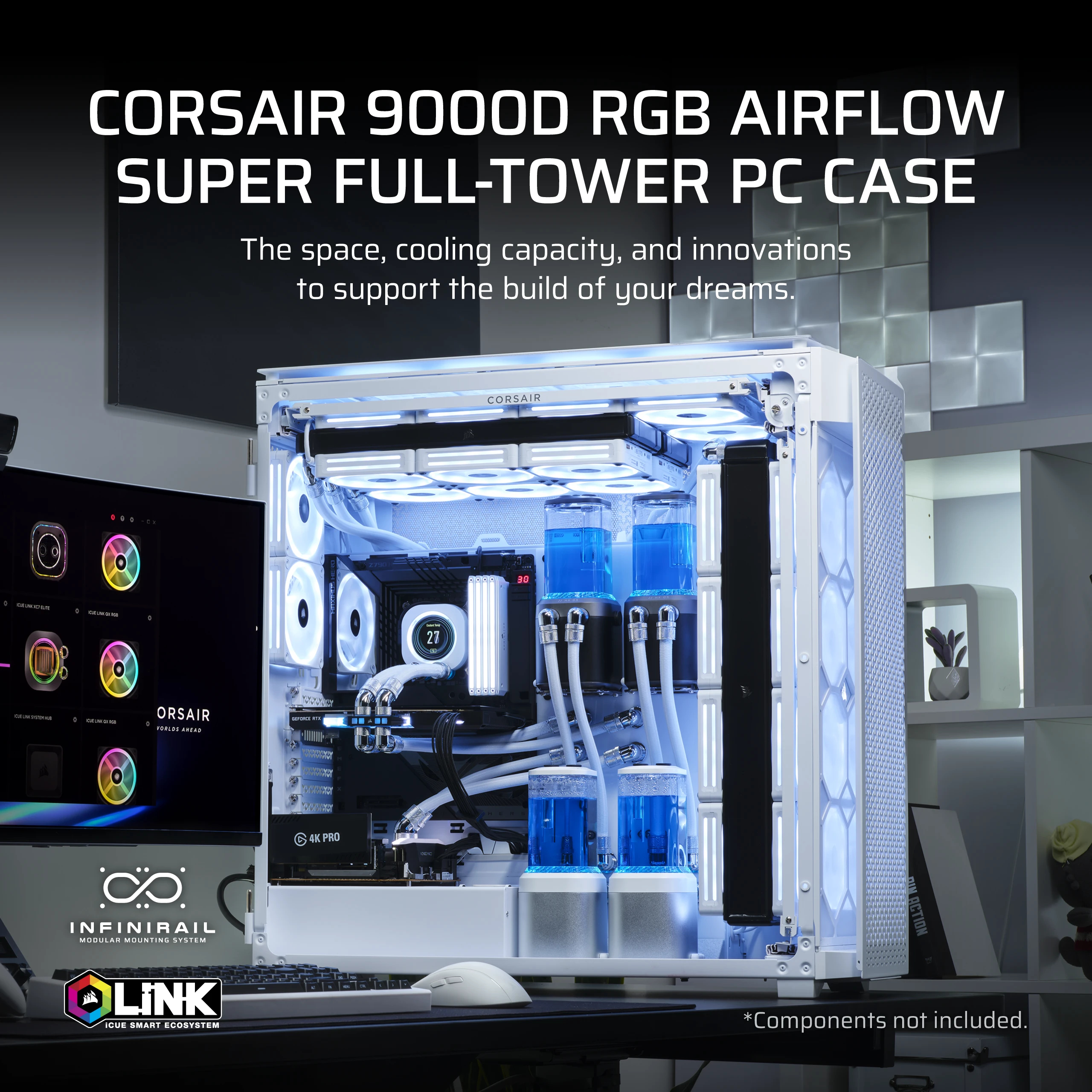 Corsair 9000D RGB AIRFLOW - Super Full Tower - SSI EEB - Seitenteil mit Fenster (gehärtetes Glas)