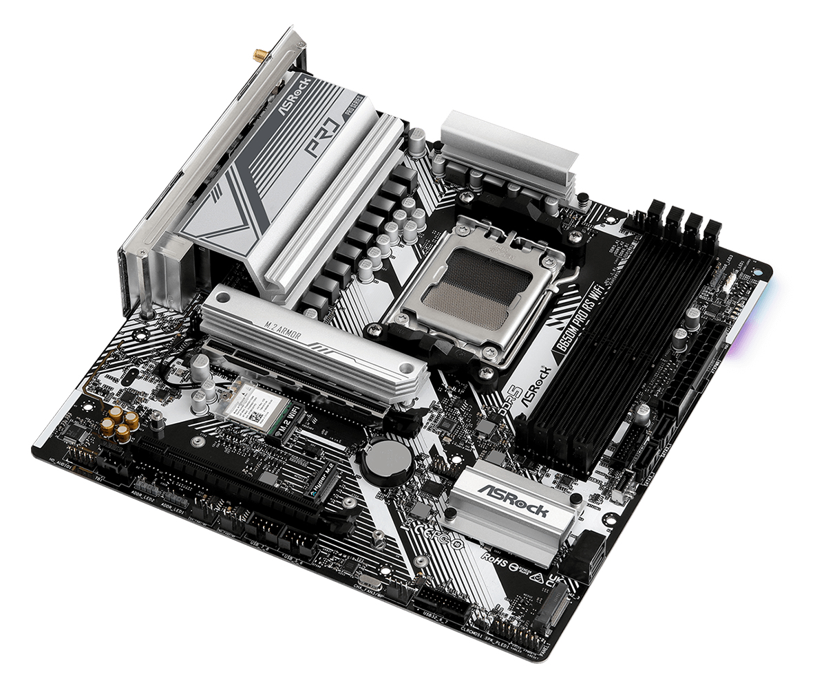 ASRock B650M Pro RS WiFi - Motherboard - micro ATX - Socket AM5 - AMD B650 Chipsatz - USB-C 3.2 Gen2, USB-C 3.2 Gen 1, USB 3.2 Gen 2, USB 3.2 Gen 1 - 2.5 Gigabit LAN, Wi-Fi 6E, Bluetooth - Onboard-Grafik (CPU erforderlich)