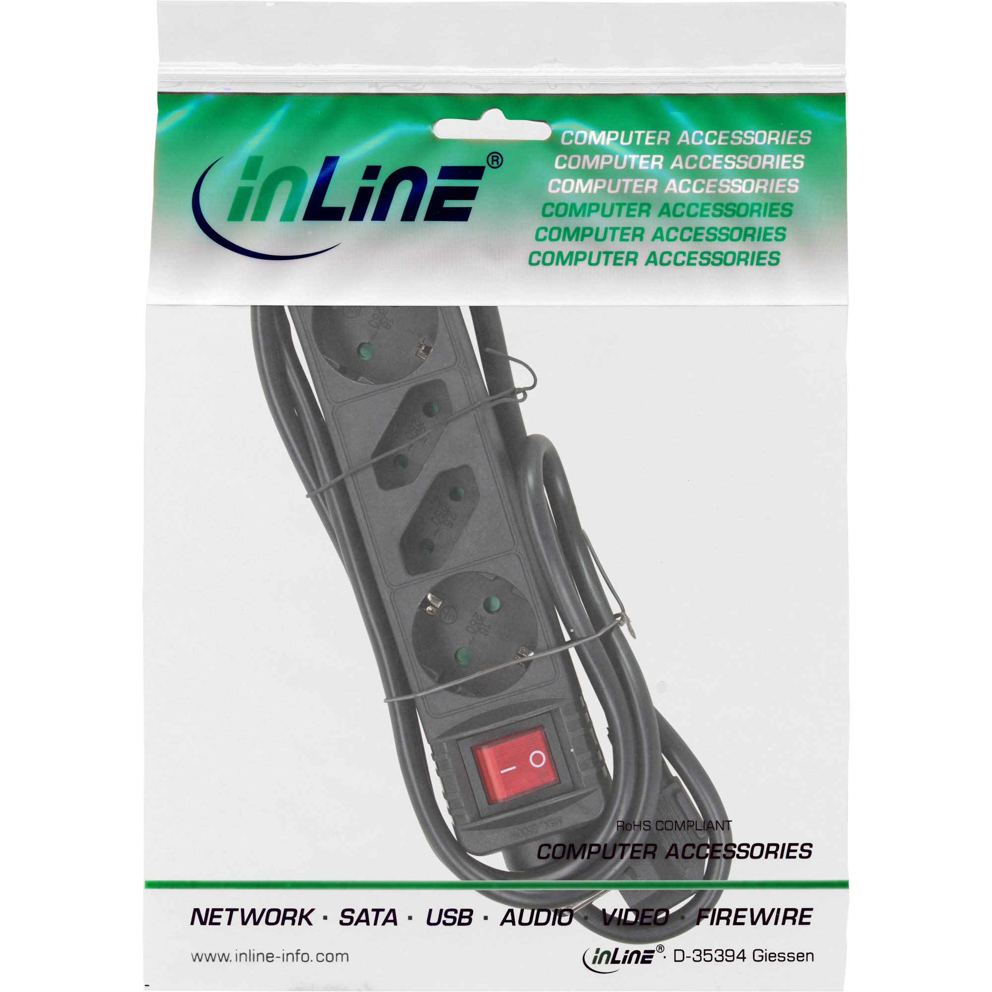 InLine Steckdosenleiste - 4-fach - 2x Schutzkontakt + 2x Euro - schwarz - 3m InLine Steckdosenleiste - 4-fach - 2x Schutzkontakt + 2x Euro - schwarz - 3m