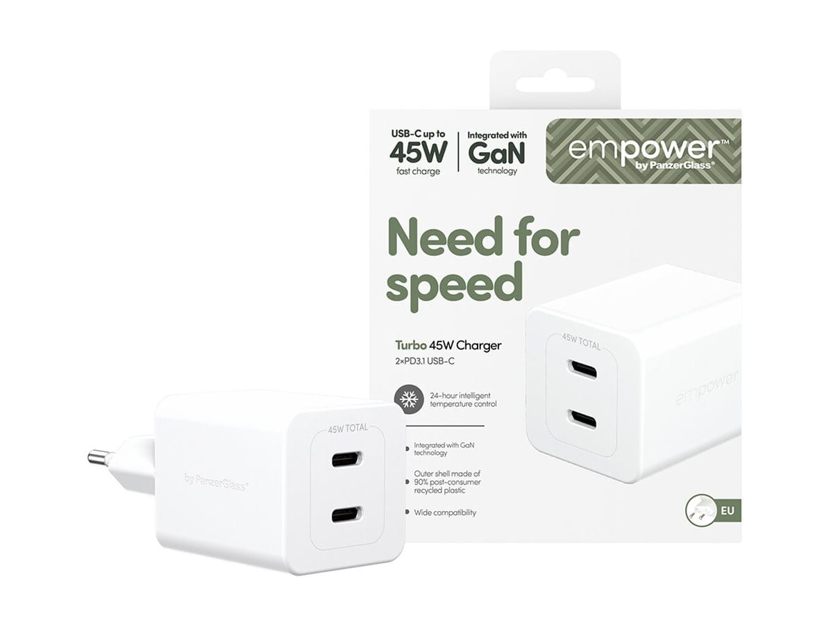 PanzerGlass empower by PanzerGlass - Netzteil - 45 Watt - Power Delivery 3.1 - 2 Ausgabeanschlussstellen (USB-C)
