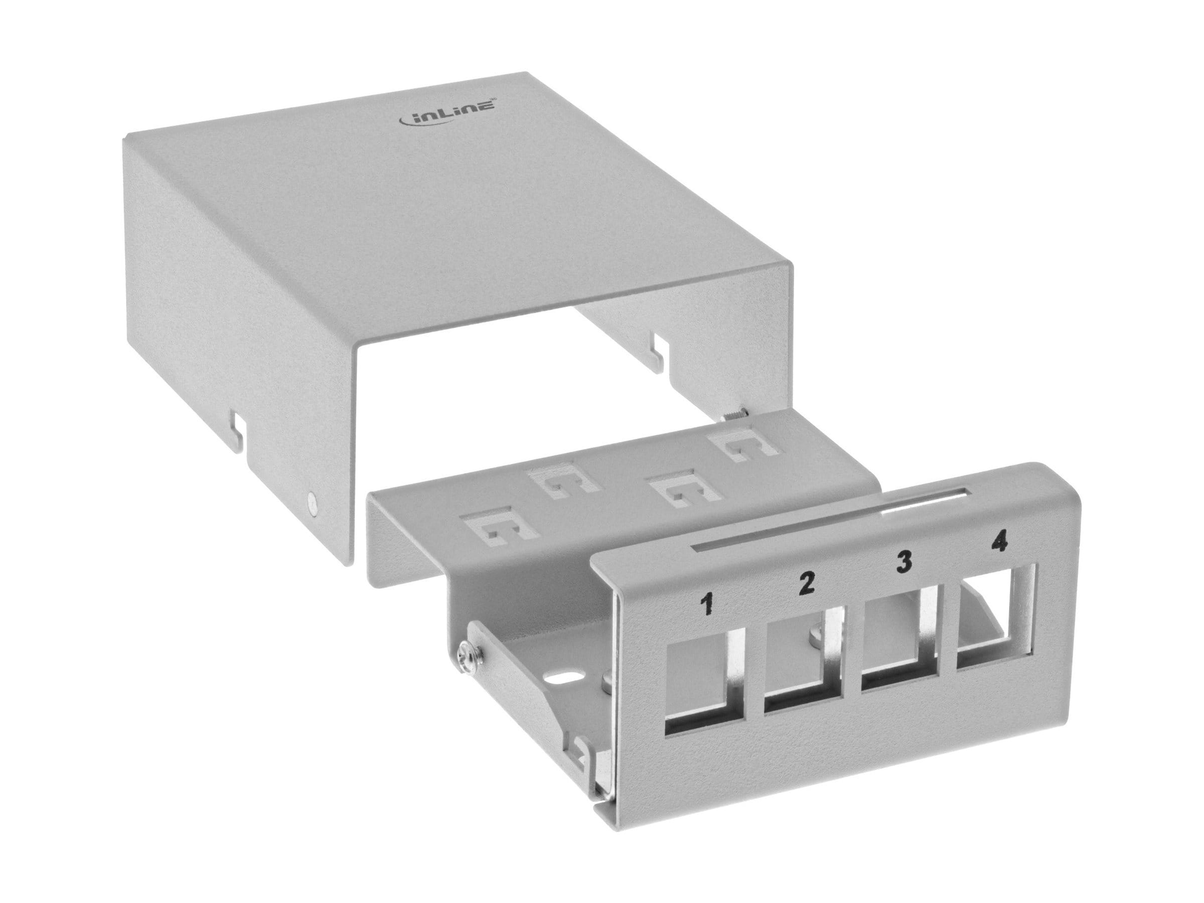 InLine Patchfeld-Dose Aufputz für 4x Keystone RJ45 - Metall - lichtgrau RAL7035