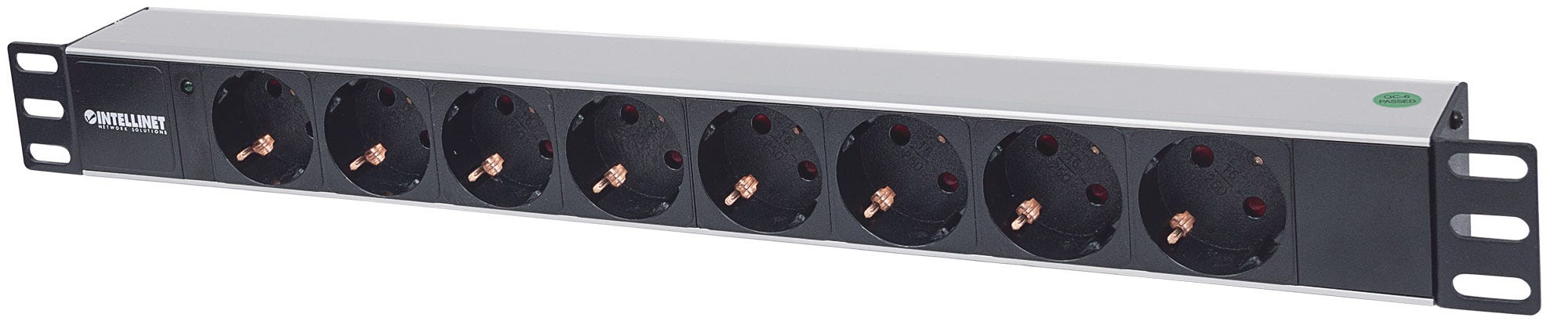Intellinet 19" 1.5U Rackmount 8-Way Power Strip - German Type", With LED Indicator Only, No Surge Protection, 1.6m Power Cord - Steckdosenleiste (Rack - einbaufähig)