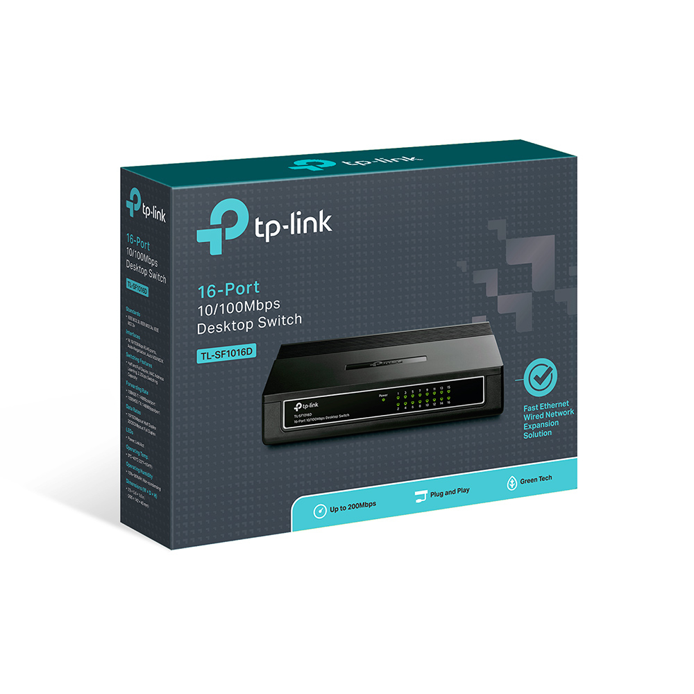 TP-LINK 16-Port-Gigabit-Switch, Unmanaged, Fast Ethernet (10/100), Vollduplex, Rack-Einbau, Wandmontage