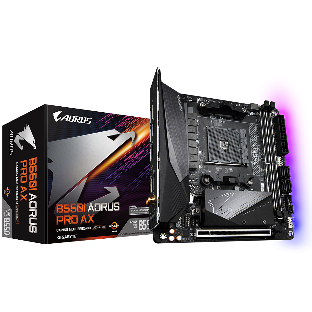 Gigabyte B550I AORUS PRO AX - 1.0 - Motherboard - Mini-ITX - Socket AM4 - AMD B550 Chipsatz - USB-C Gen2, USB 3.2 Gen 1, USB 3.2 Gen 2 - 2.5 Gigabit LAN, Bluetooth, Wi-Fi - Onboard-Grafik (CPU erforderlich)