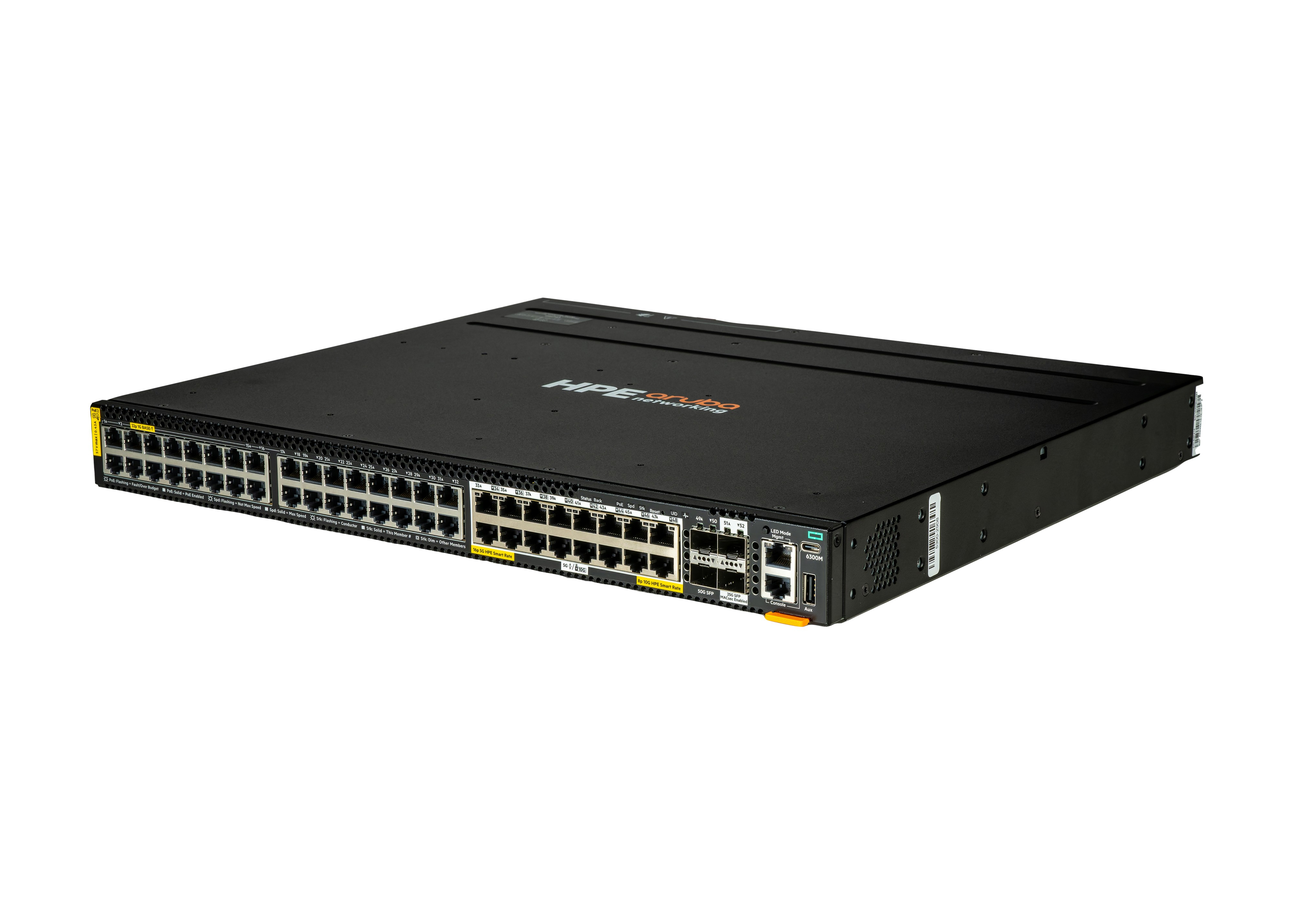 HPE Aruba Networking CX 6300M 32p 1G 16p Smart Rate 5G Class8 PoE 2p SFP56 50G 2p SFP28 25G MACsec Switch - Switch - L3 - managed - 32 x 10/100/1000 (PoE++)
