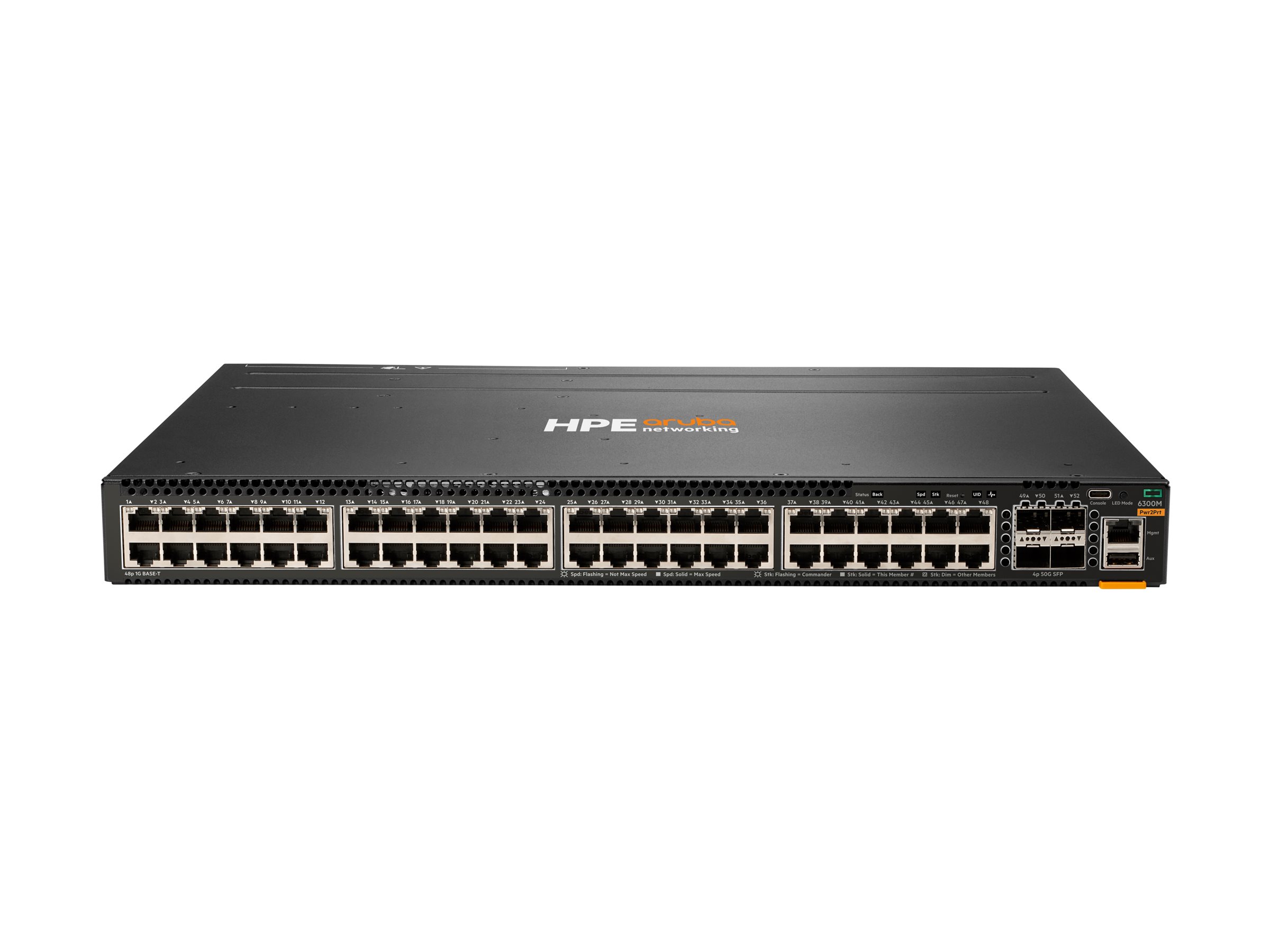 HPE Aruba 6300M - Switch - L3 - managed - 48 x 10/100/1000 + 4 x 1 Gigabit / 10 Gigabit / 25 Gigabit / 50 Gigabit SFP56 (Uplink / Stacking)