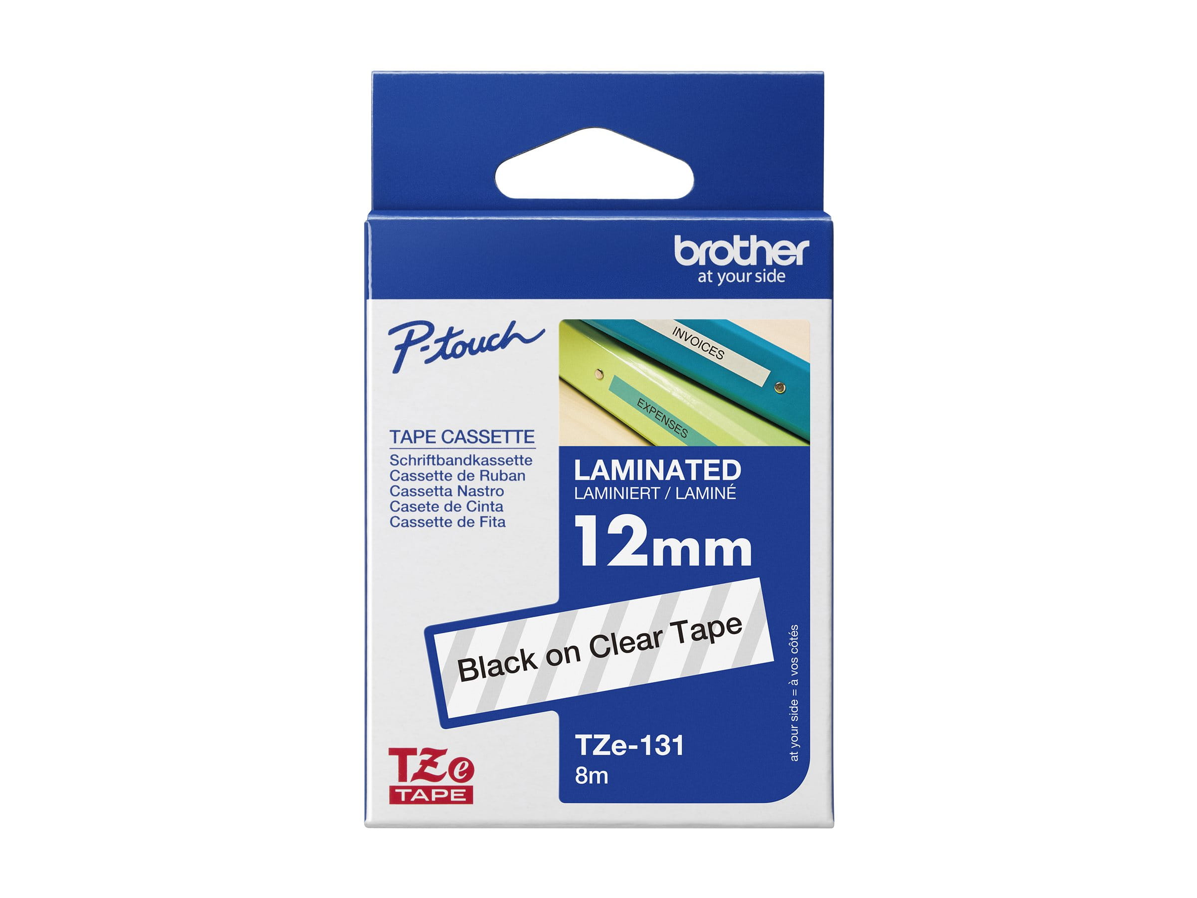 Brother TZe-131 - Standard-Klebstoff - schwarz auf durchsichtig - Rolle (1,2 cm x 8 m)