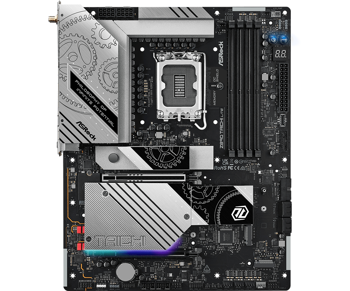 ASRock Z890 TAICHI LITE - Motherboard - ATX - LGA1851-Sockel - Z890 Chipsatz - USB4, USB-C 3.2 Gen 2x2, USB 3.2 Gen 1, USB 3.2 Gen 2 - 2.5 Gigabit LAN, 5 Gigabit Ethernet, Wi-Fi 7, Bluetooth - Onboard-Grafik (CPU erforderlich)