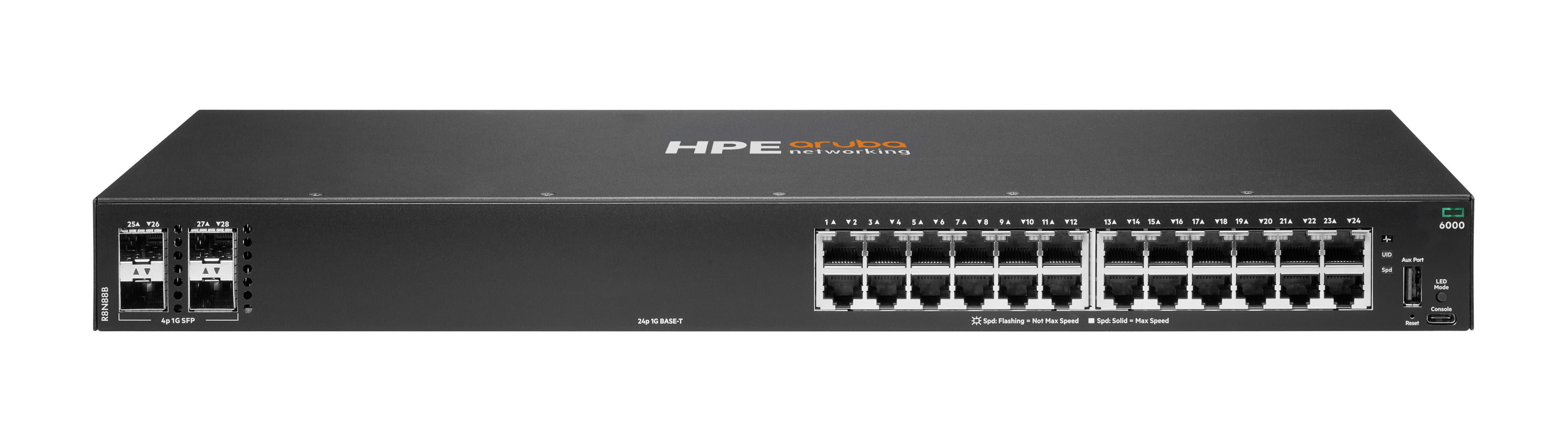 HPE Aruba Networking CX 6000 24p 10M/100M/1G 4p SFP 1G Switch - Switch - managed - 24 x 10/100/1000 + 4 x Gigabit SFP (Uplink)