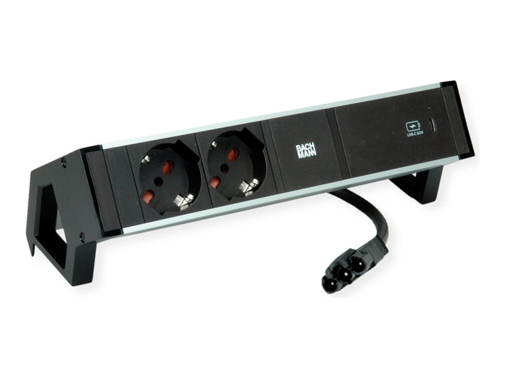 Bachmann DESK 2 ALU - Steckdosenleiste - Wechselstrom 250 V - Eingabe, Eingang GST18i3 - Ausgangsanschlüsse: 2 (2 x CEI 23-50 P 40, USB-C (PD))