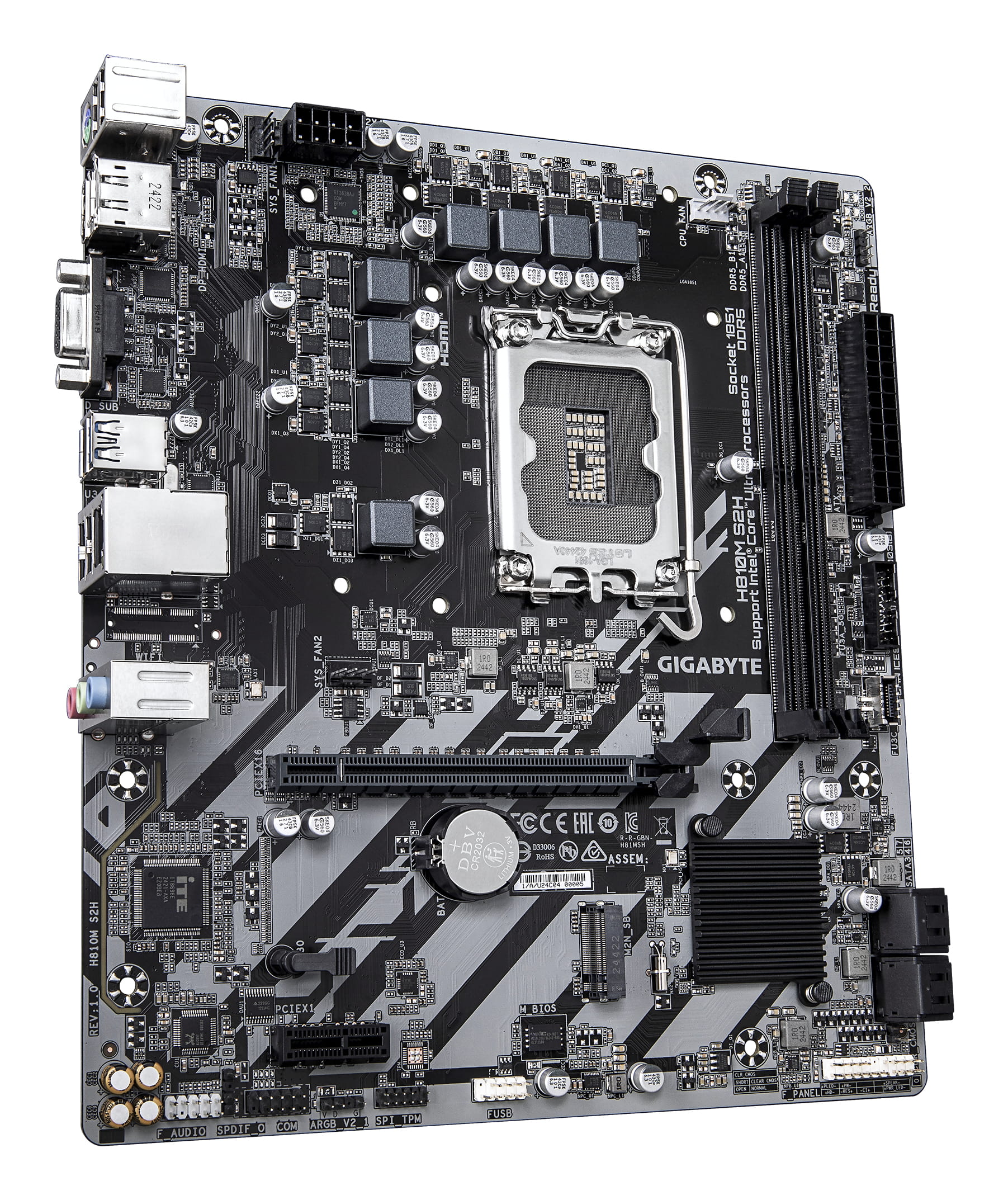 Gigabyte H810M S2H - Motherboard - micro ATX - LGA1851 Sockel - H810 Chipsatz - USB-C 3.2 Gen 1, USB 3.2 Gen 1 - Gigabit LAN - Onboard-Grafik (CPU erforderlich)