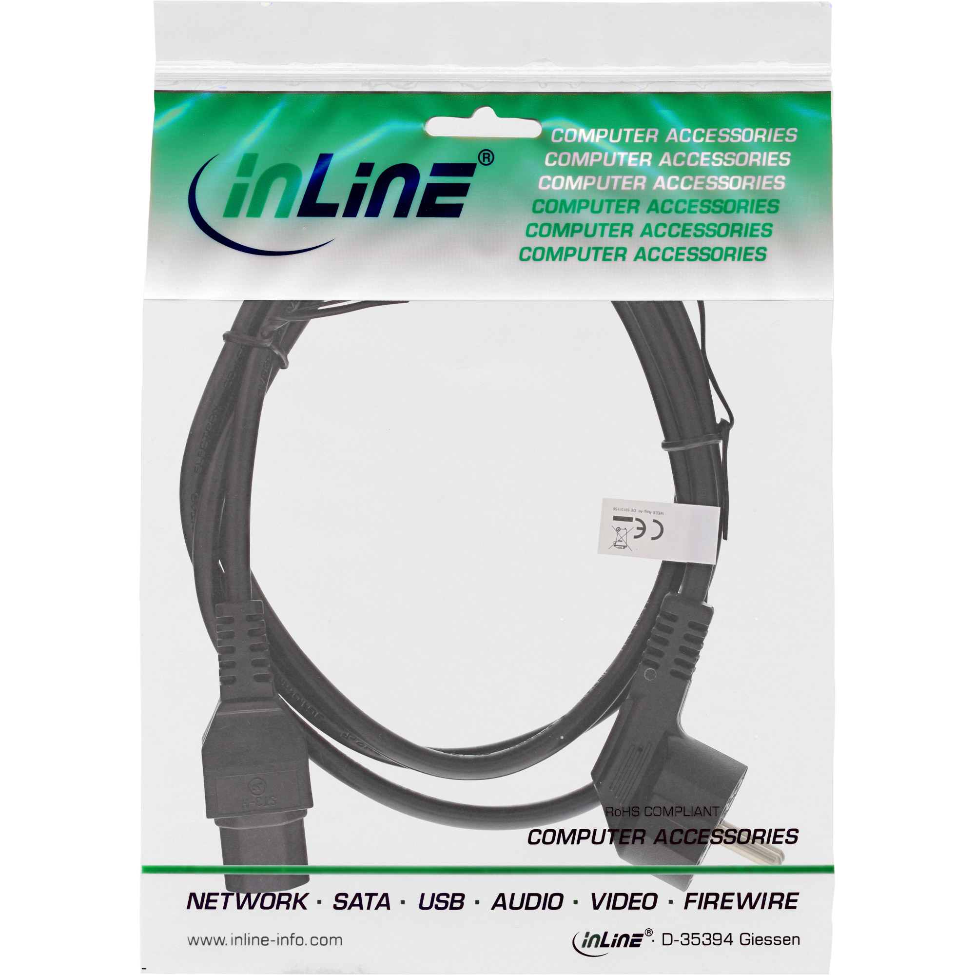 InLine Netzkabel - Schutzkon. gew. auf Warmgerätest. C15 gerade - schwarz - 1,8m InLine Netzkabel - Schutzkon. gew. auf Warmgerätest. C15 gerade - schwarz - 1,8m