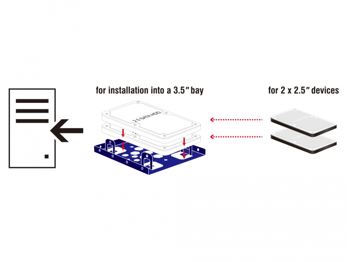 Delock Laufwerksschachtadapter - 3.5" to 2 x 2.5" (8,9 cm bis 2 x 6,4 cm)