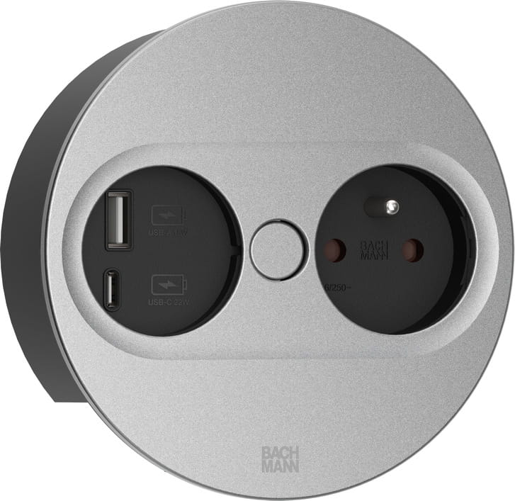 Bachmann 946.014, Type E + USB A + USB C, Desktop eingebettet, 4 cm, Edelstahl, Metall, Kunststoff, IP20