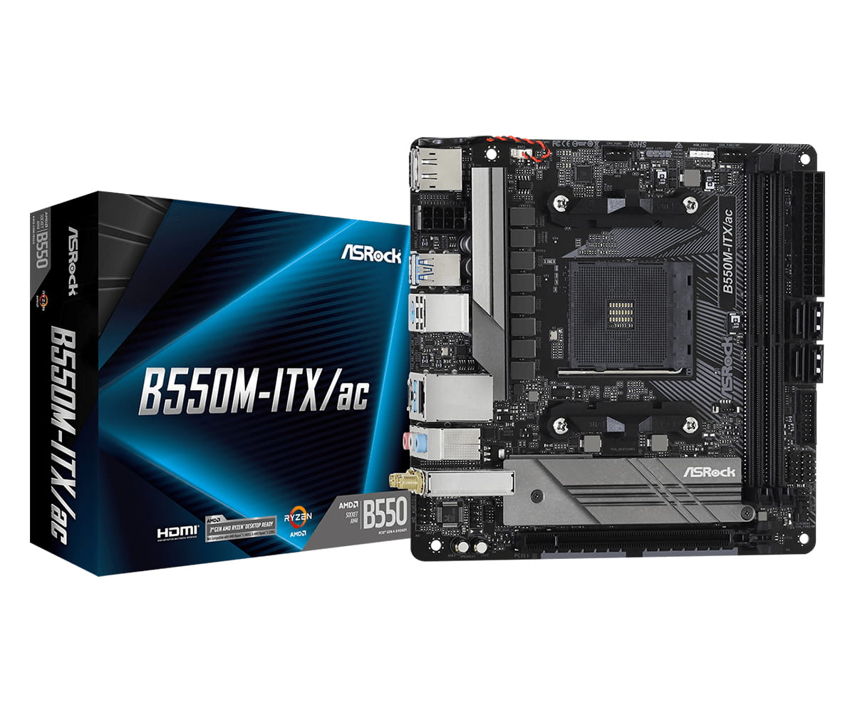 ASRock B550M-ITX/ac - Motherboard - Mini-ITX - Socket AM4 - AMD B550 Chipsatz - USB-C Gen1, USB 3.2 Gen 1 - Bluetooth, Gigabit LAN, Wi-Fi - Onboard-Grafik (CPU erforderlich)