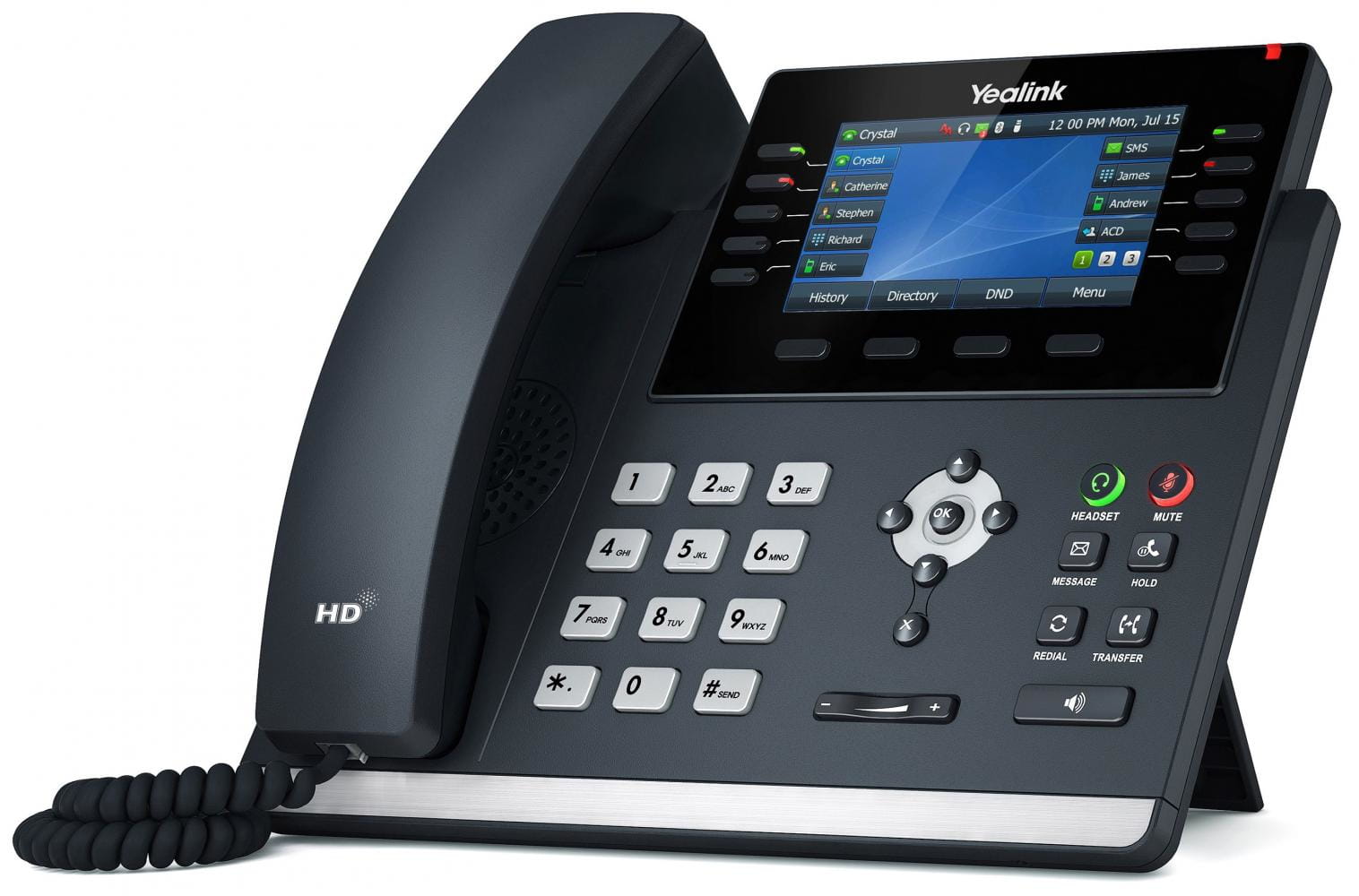 Yealink SIP-T46U, IP-Telefon, Grau, Kabelloses Mobilteil, 1000 Eintragungen, LCD, 10,9 cm (4.3")