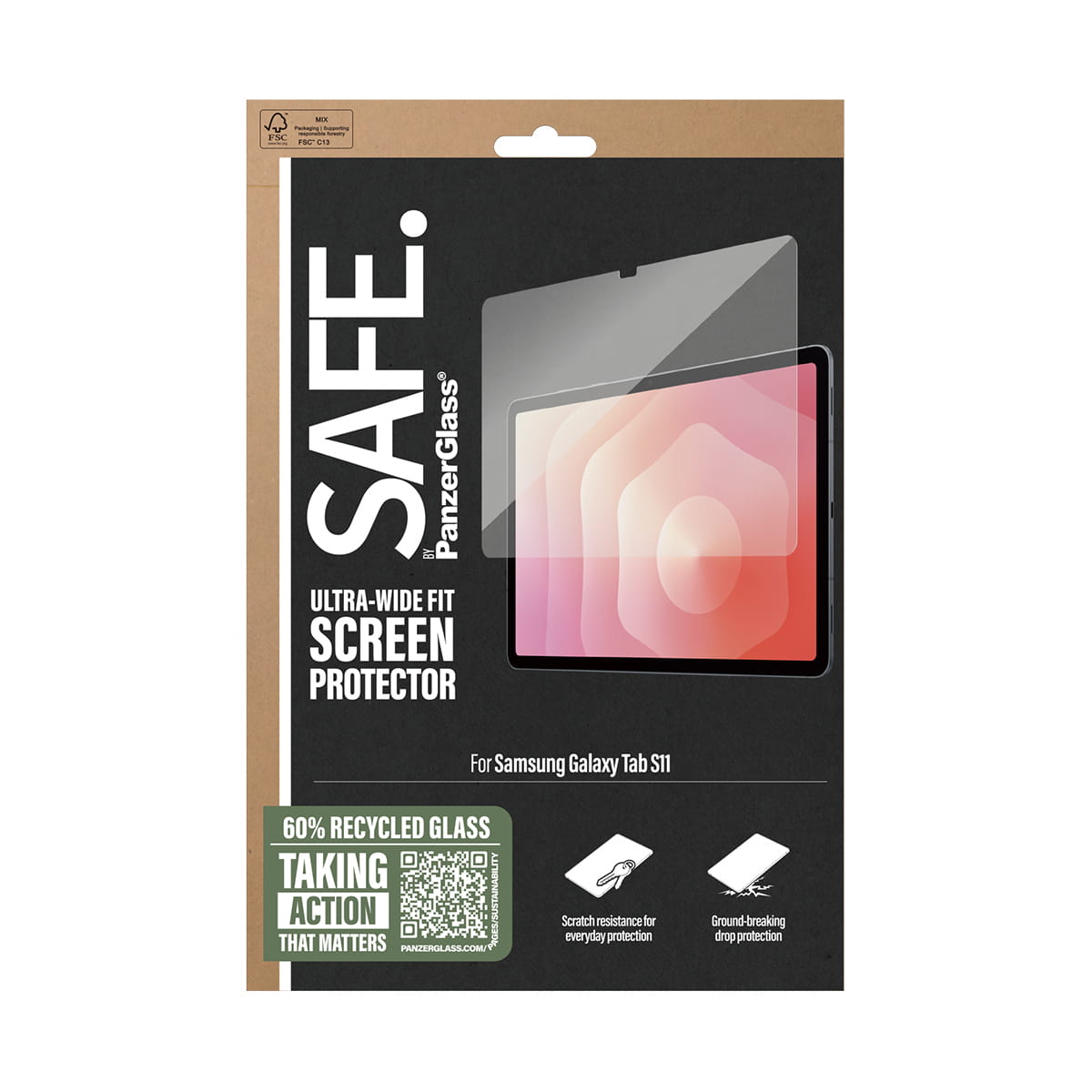 PanzerGlass SAFE. by ® Displayschutz Samsung Tab S11 | Ultra-Wide Fit, Samsung, Samsung - Galaxy Tab S11, Trockene Anwendung, Kratzresistent, Schockresistent, Transparent, 1 Stück(e)