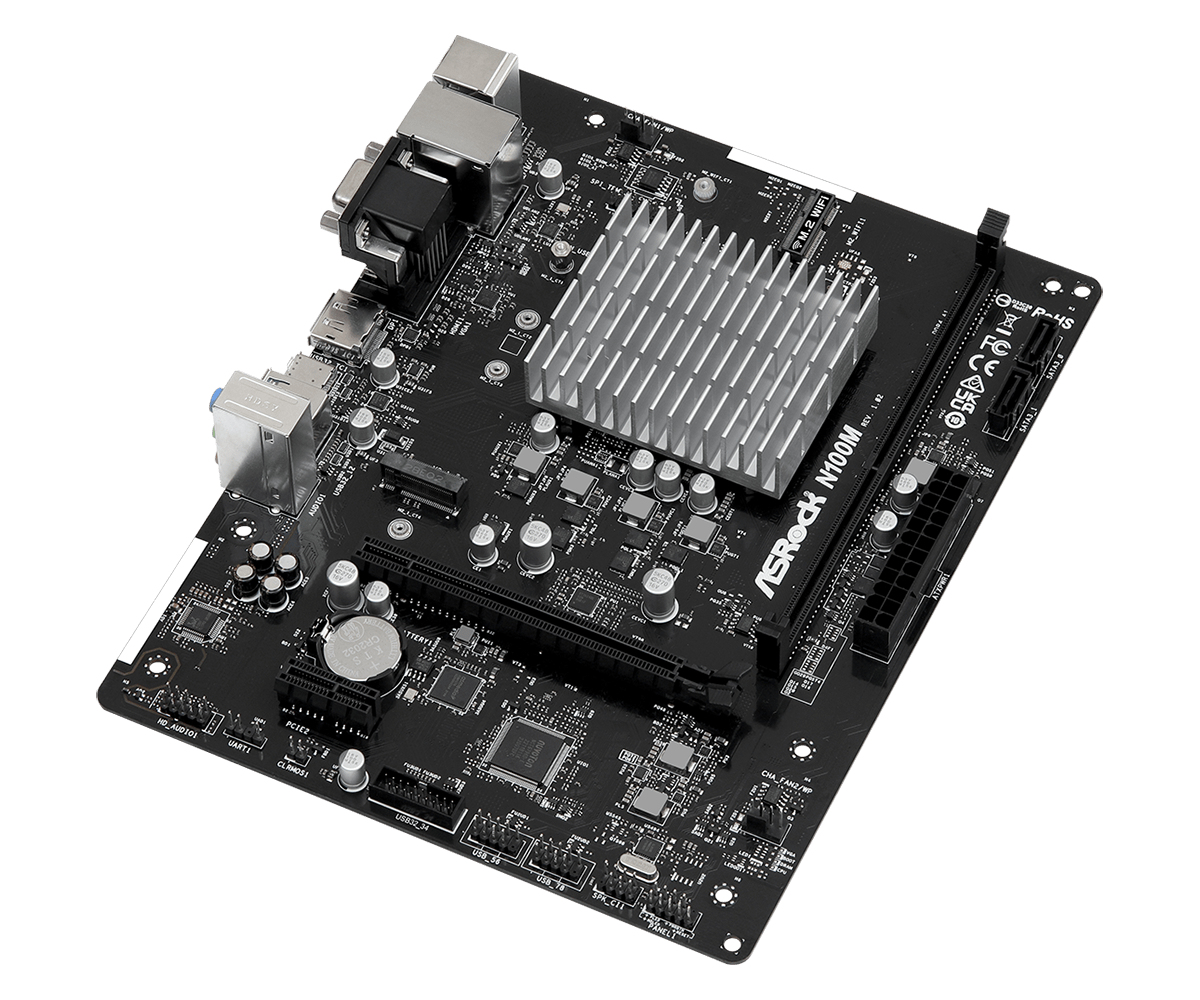 ASRock N100M - Motherboard - micro ATX - Intel N-series N100 - USB 3.2 Gen 1, USB 3.2 Gen 2 - Gigabit LAN - Onboard-Grafik - HD Audio (8-Kanal)