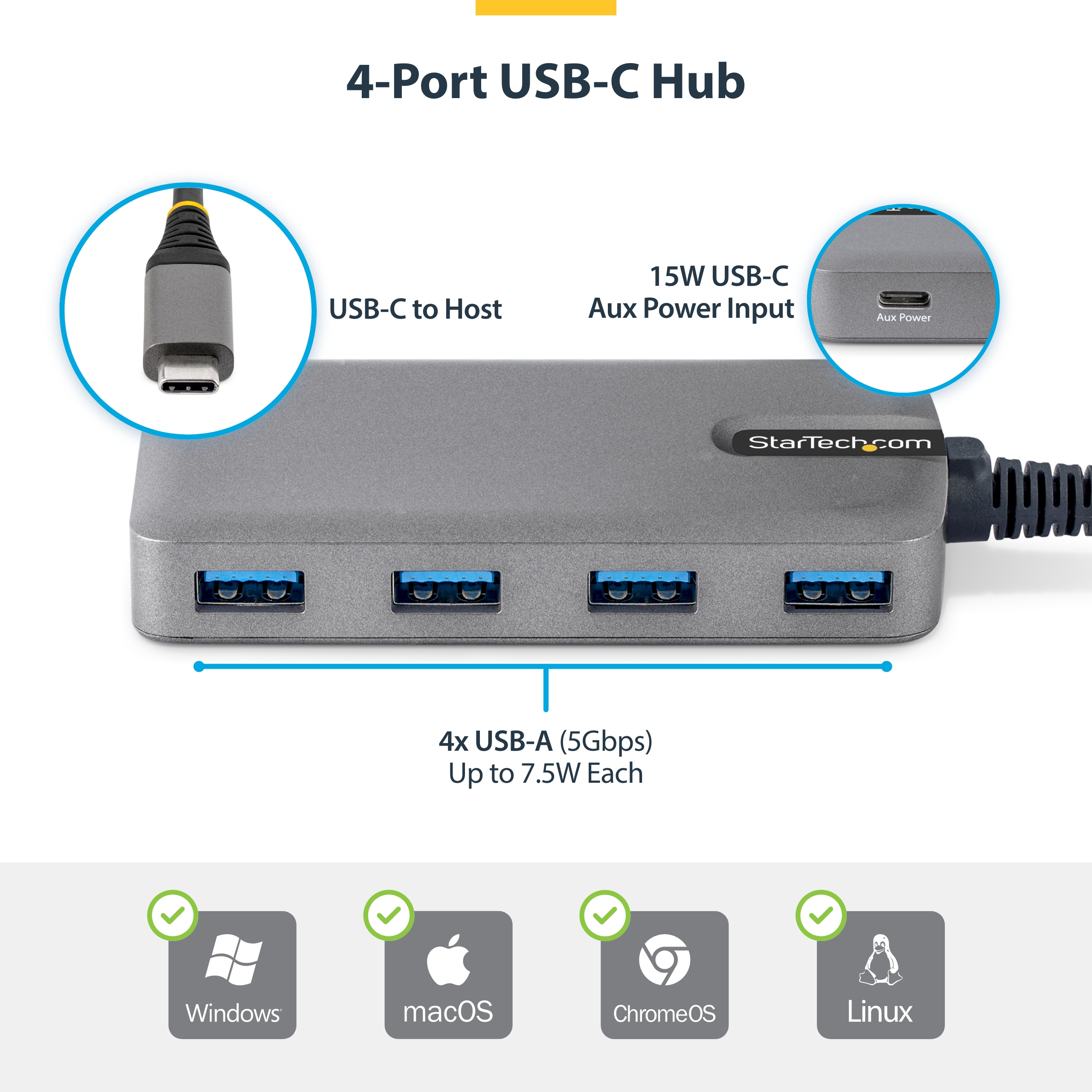 StarTech.com Hub - 4 x USB 3.2 Gen 1 + 1 x