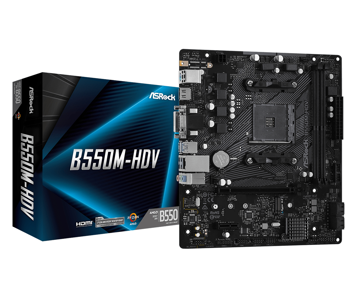 ASRock B550M-HDV - Motherboard - micro ATX - Socket AM4 - AMD B550 Chipsatz - USB 3.2 Gen 1 - Gigabit LAN - Onboard-Grafik (CPU erforderlich)