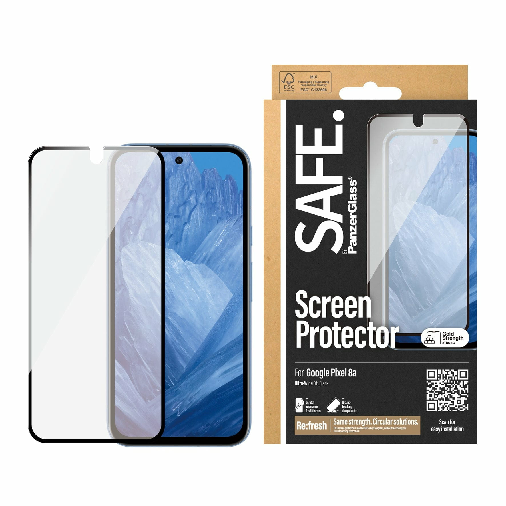 PanzerGlass SAFE. by ® Displayschutz Google Pixel 8a | Ultra-Wide Fit, Google, Google - Pixel 8a, Trockene Anwendung, Kratzresistent, Schockresistent, Transparent, 1 Stück(e)