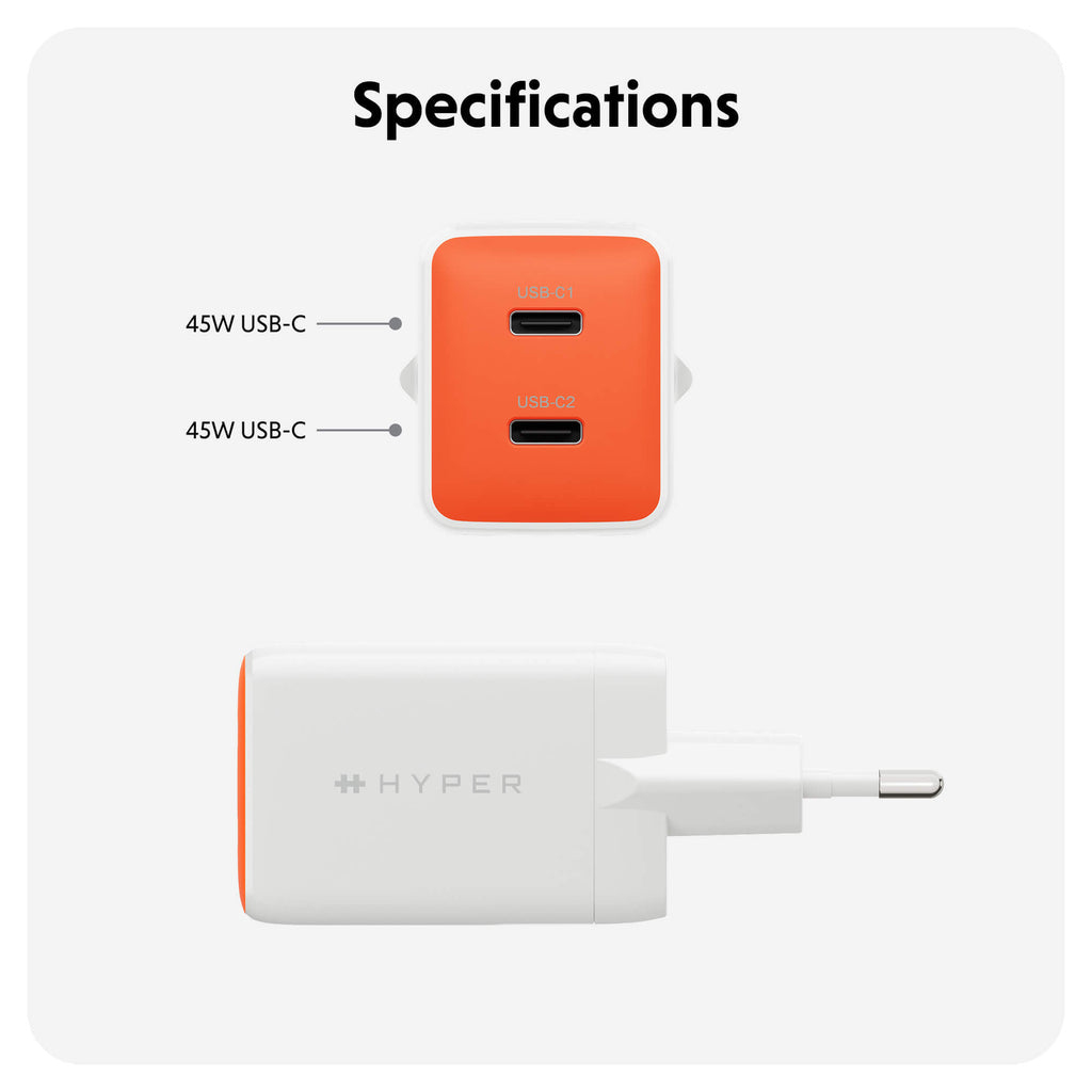Targus HyperJuice - Netzteil - GaN - 45 watt - 2 Ausgabeanschlussstellen (2 x USB-C)