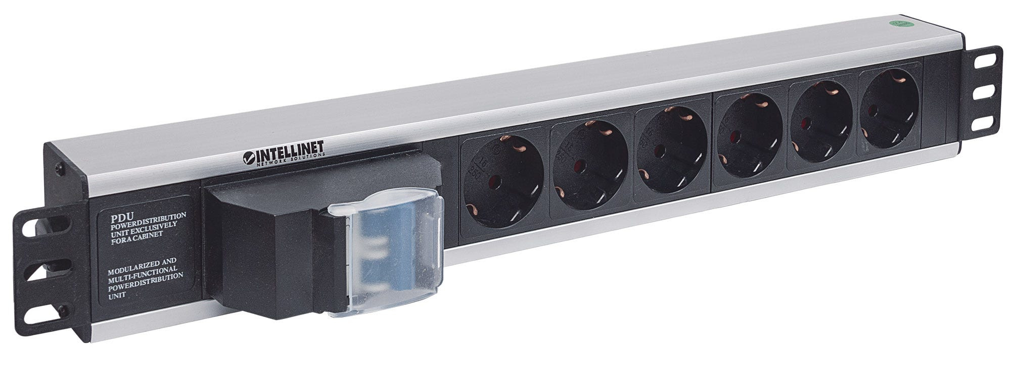 Intellinet 19" 1.5U Rackmount 6-Way Power Strip - German Type", With Double Air Switch, No Surge Protection, 1.6m Power Cord - Stromverteilungseinheit (Rack - einbaufähig)