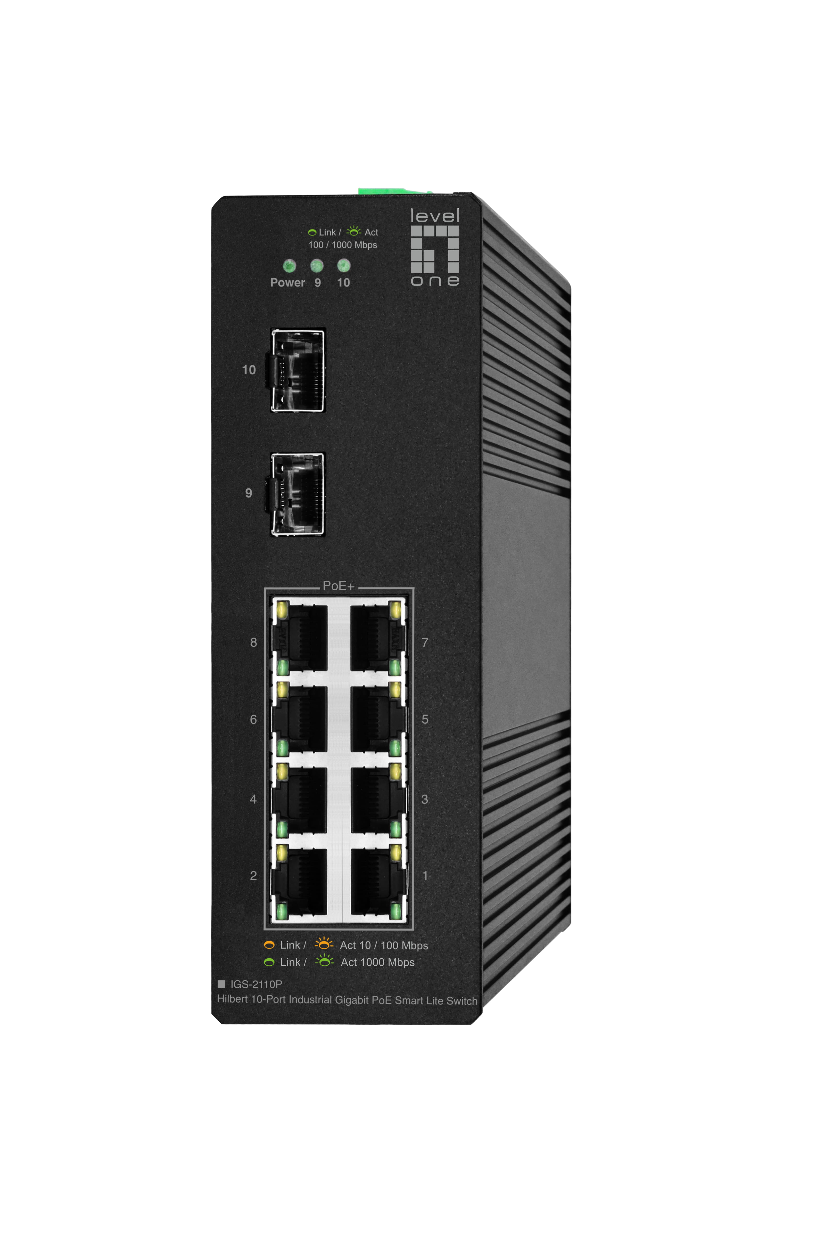 LevelOne Hilbert 10-Port Gigabit PoE Smart Lite Switch, 8 PoE Ausgänge, 2 x Gigabit SFP, 802.3at/af PoE, Managed, L2, Gigabit Ethernet (10/100/1000), Vollduplex, Power over Ethernet (PoE)