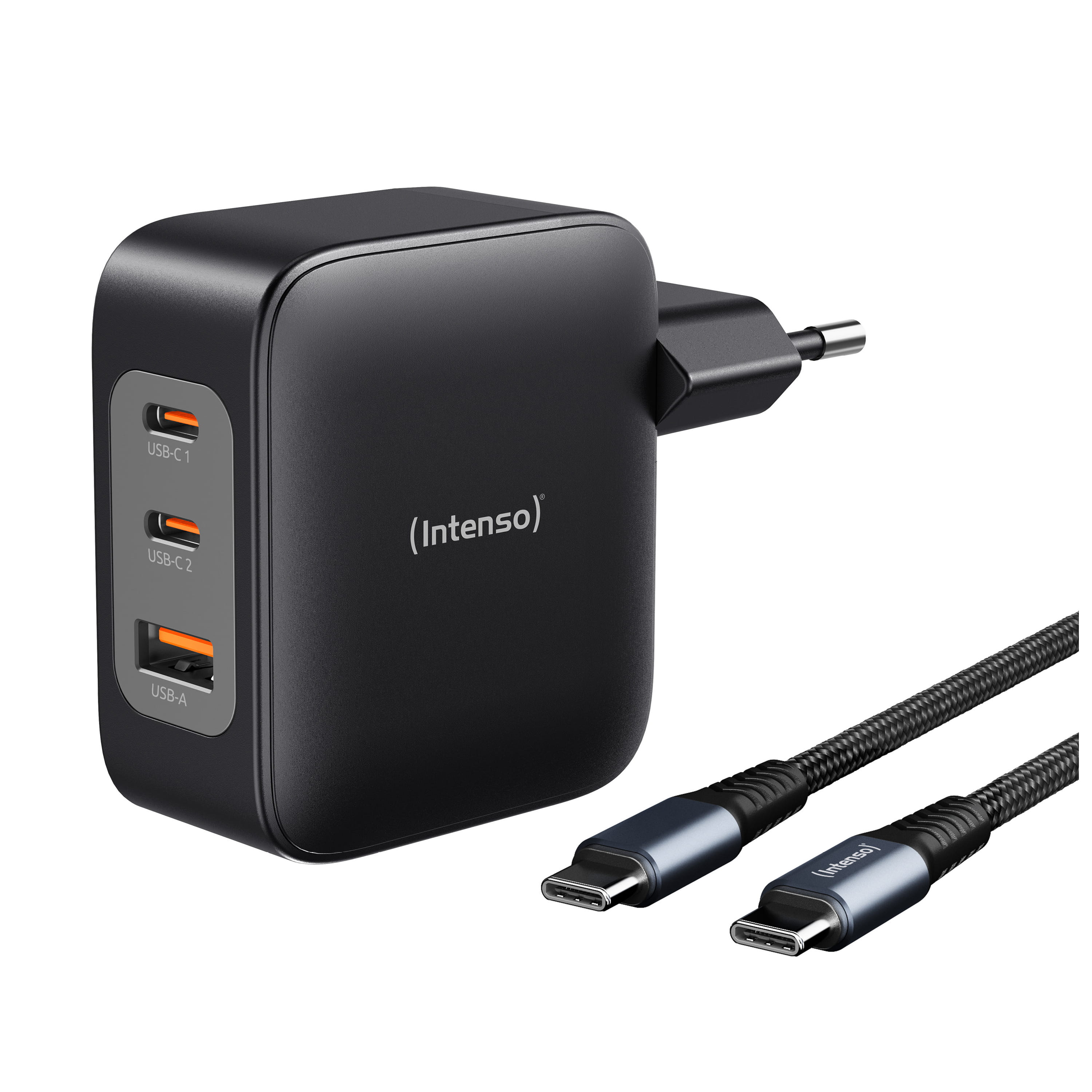 Intenso W100ACC+C520C, Set Power Adapter + Ladekabel, 100W, Schnellladen, GaN, 3 Geräte gleichzeitig Laden, schwarz, Drinnen, 120 - 140 V, 50/60 Hz, 100 W, 21 V, Schwarz
