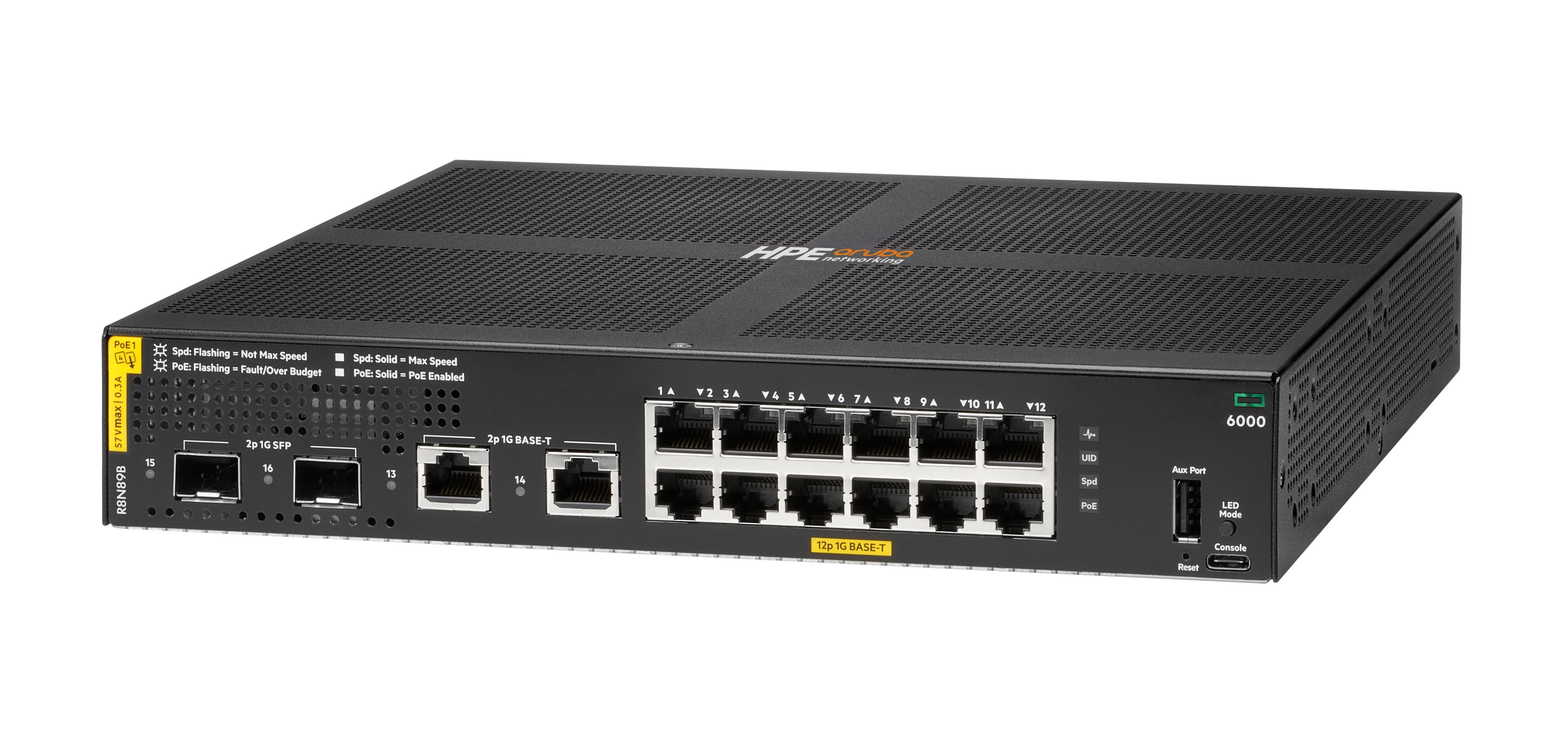 HPE Aruba Networking CX 6000 12p 10M/100M/1G Class4 PoE 2p SFP 1G 139W Switch - Switch - managed - 12 x 10/100/1000 (PoE+)