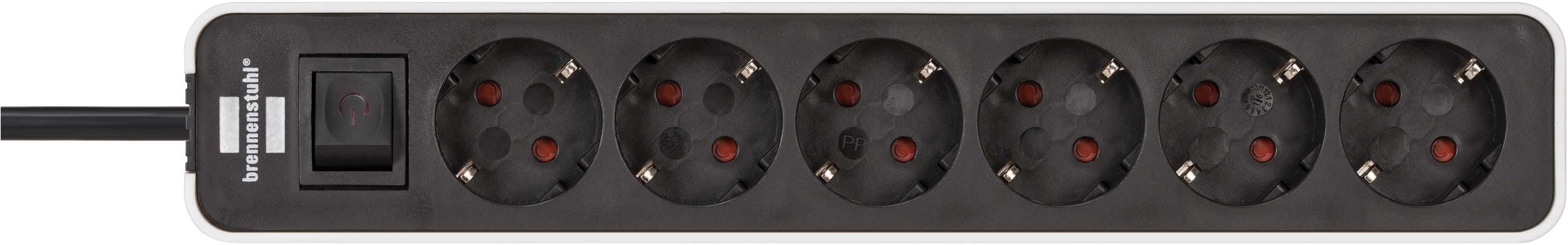 Brennenstuhl 1153260020, 1,5 m, IP20, Schwarz, Weiß, 6 AC-Ausgänge, 350 mm, 70 mm